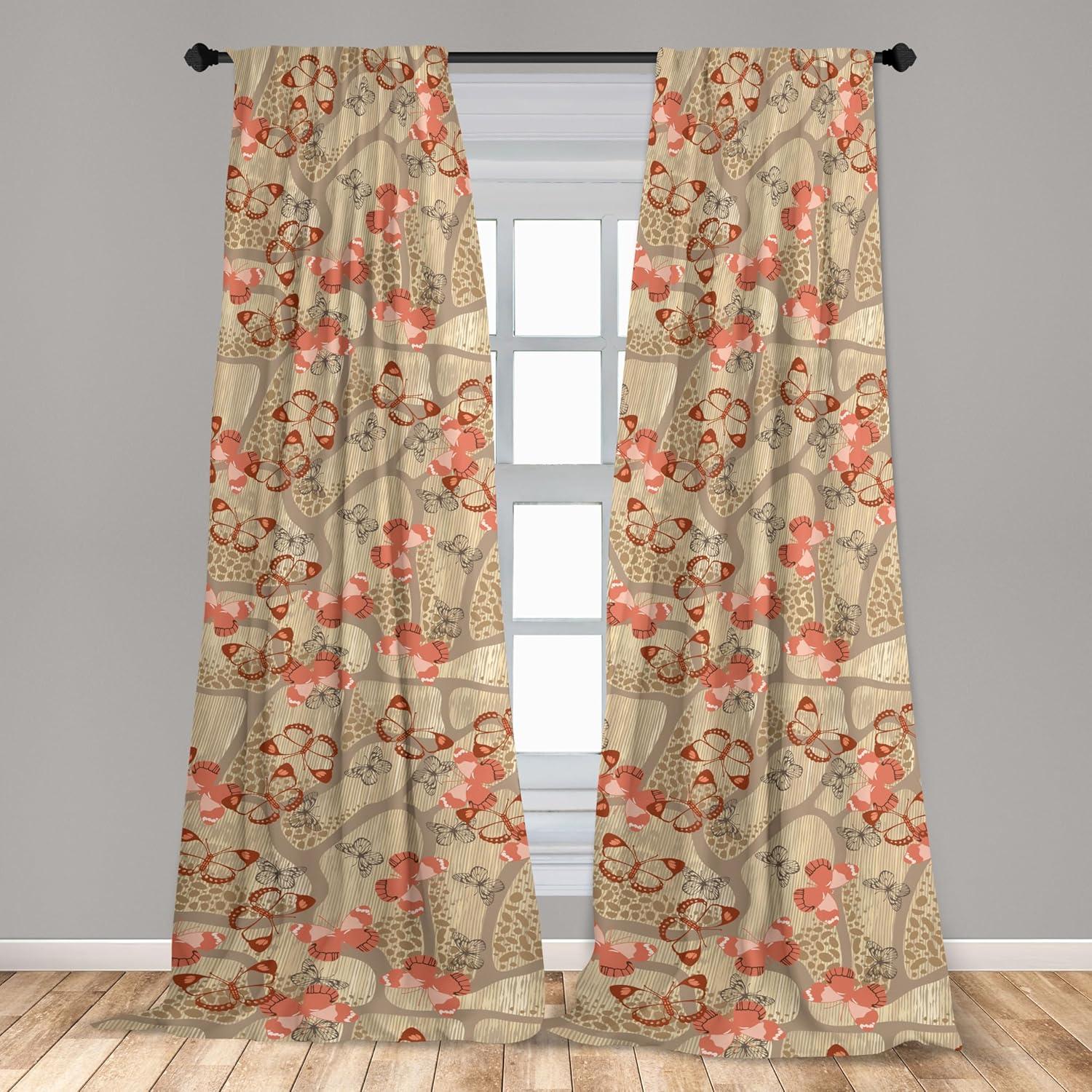 imageAmbesonne Gothic Wings Curtains Outline Style Illustrated Wild Nature Moth Pattern Neutral Colors Window Treatments 2 Panel Set for Living Room Bedroom Pair of 28 x 63 Charcoal Grey Sea BlueSalmon Pastel Brown and Tan