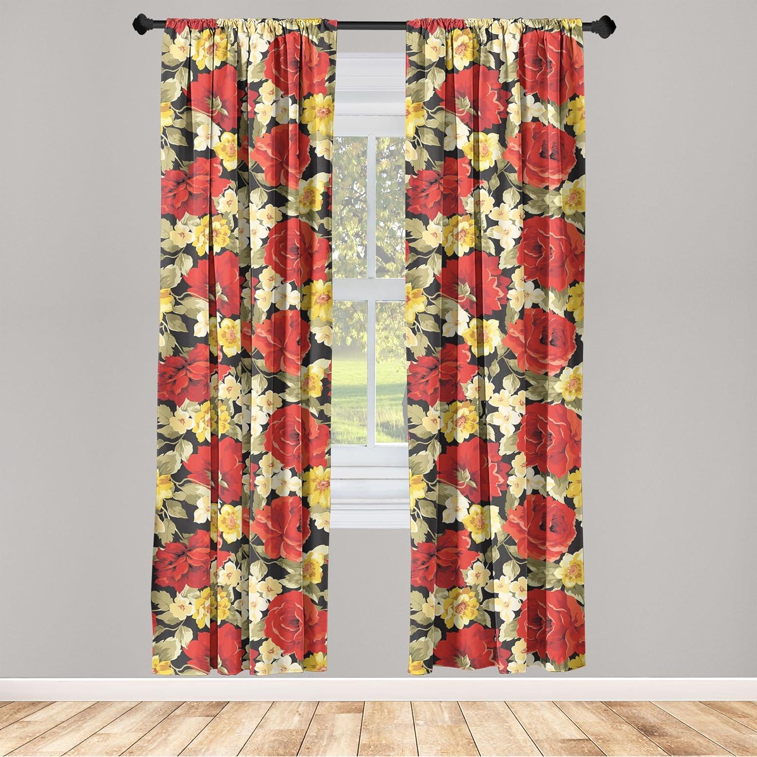 imageAmbesonne Gothic Wings Curtains Outline Style Illustrated Wild Nature Moth Pattern Neutral Colors Window Treatments 2 Panel Set for Living Room Bedroom Pair of 28 x 63 Charcoal Grey Sea BlueDark Orange and Slate Brown