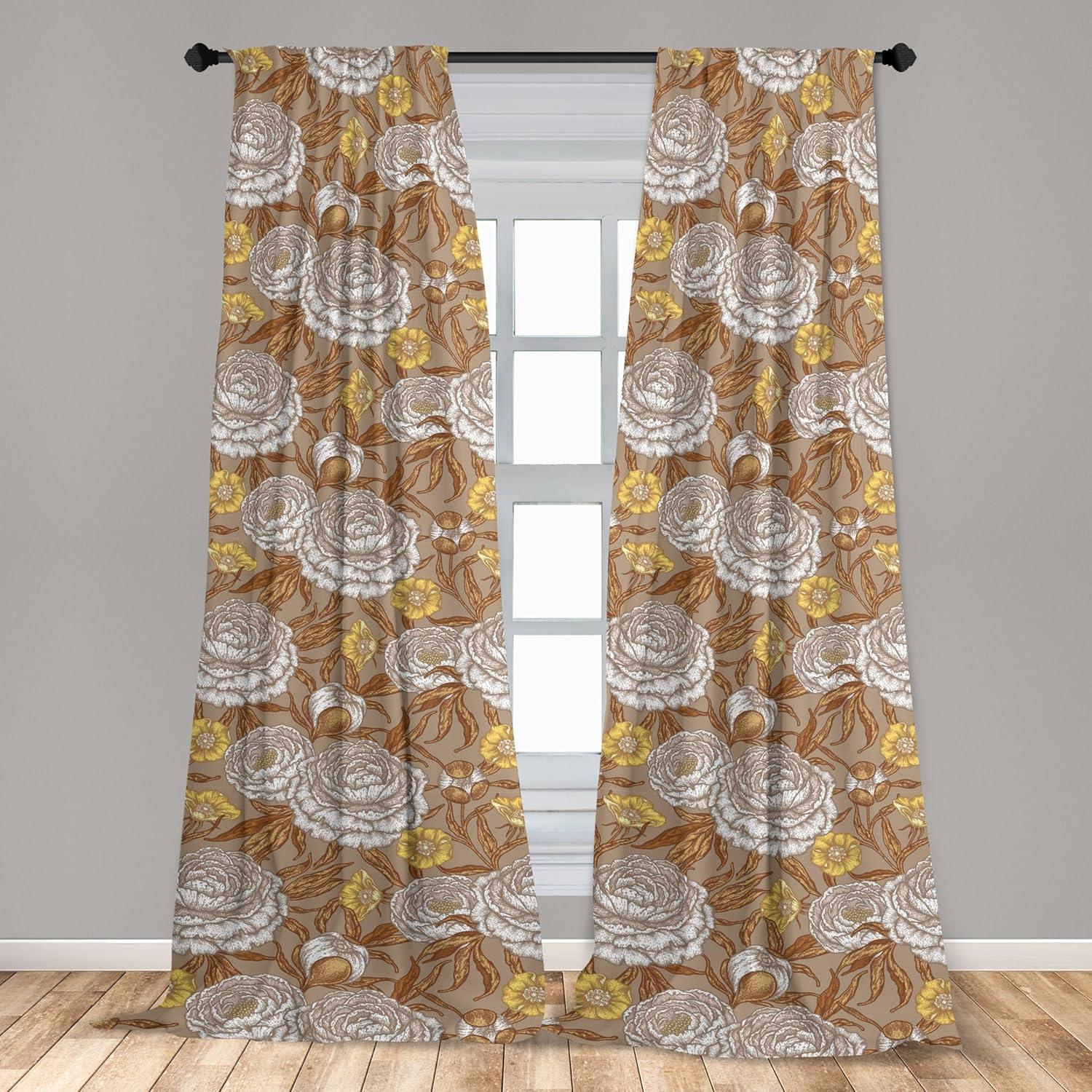 imageAmbesonne Gothic Wings Curtains Outline Style Illustrated Wild Nature Moth Pattern Neutral Colors Window Treatments 2 Panel Set for Living Room Bedroom Pair of 28 x 63 Charcoal Grey Sea BluePale Camel and Dark Mustard