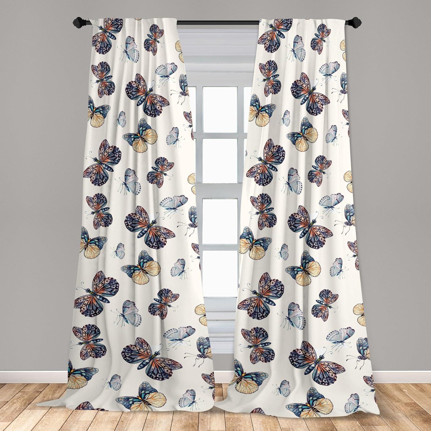 imageAmbesonne Gothic Wings Curtains Outline Style Illustrated Wild Nature Moth Pattern Neutral Colors Window Treatments 2 Panel Set for Living Room Bedroom Pair of 28 x 63 Charcoal Grey Sea BlueChampagne Pale Camel