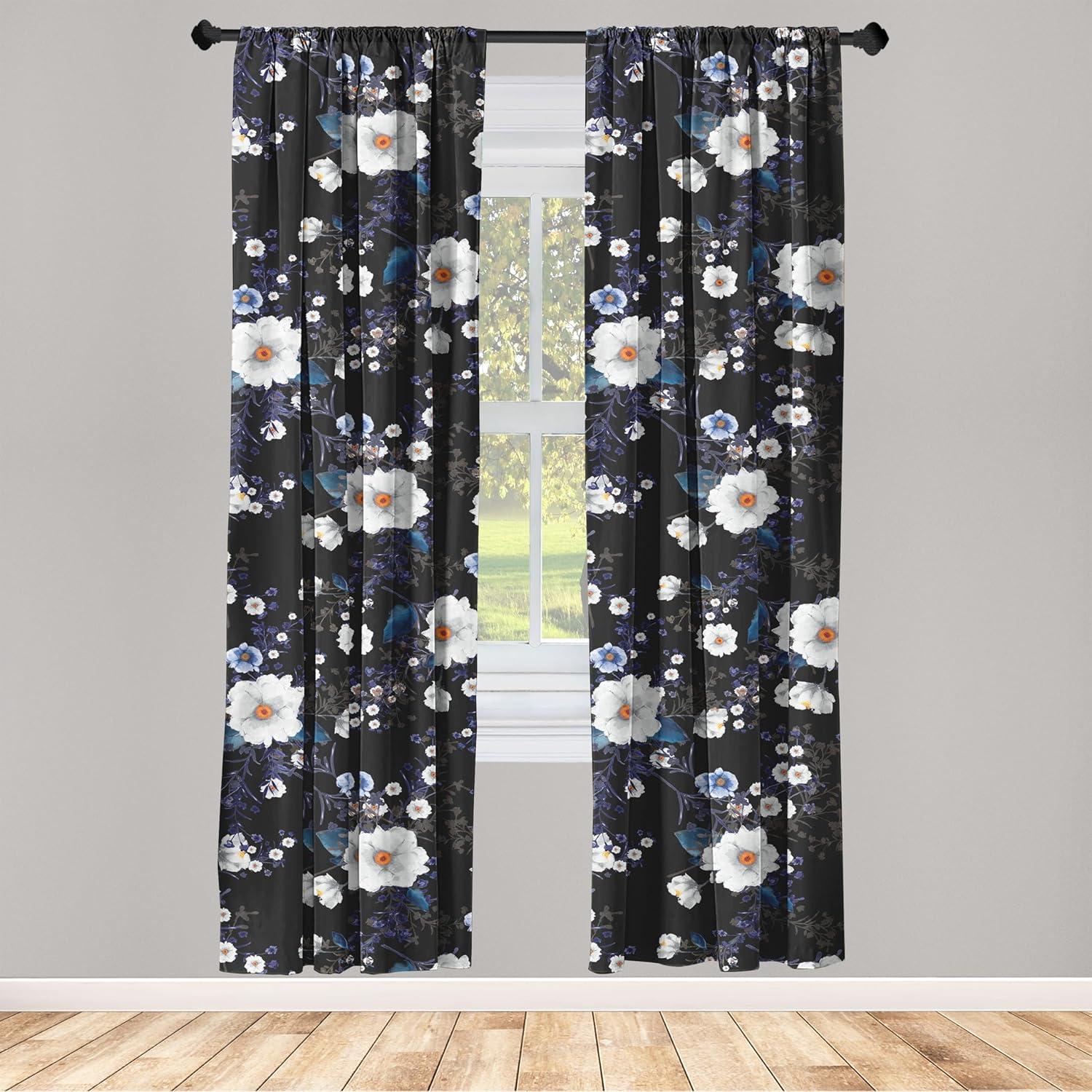 imageAmbesonne Gothic Wings Curtains Outline Style Illustrated Wild Nature Moth Pattern Neutral Colors Window Treatments 2 Panel Set for Living Room Bedroom Pair of 28 x 63 Charcoal Grey Sea BlueDark Orange Night Blue