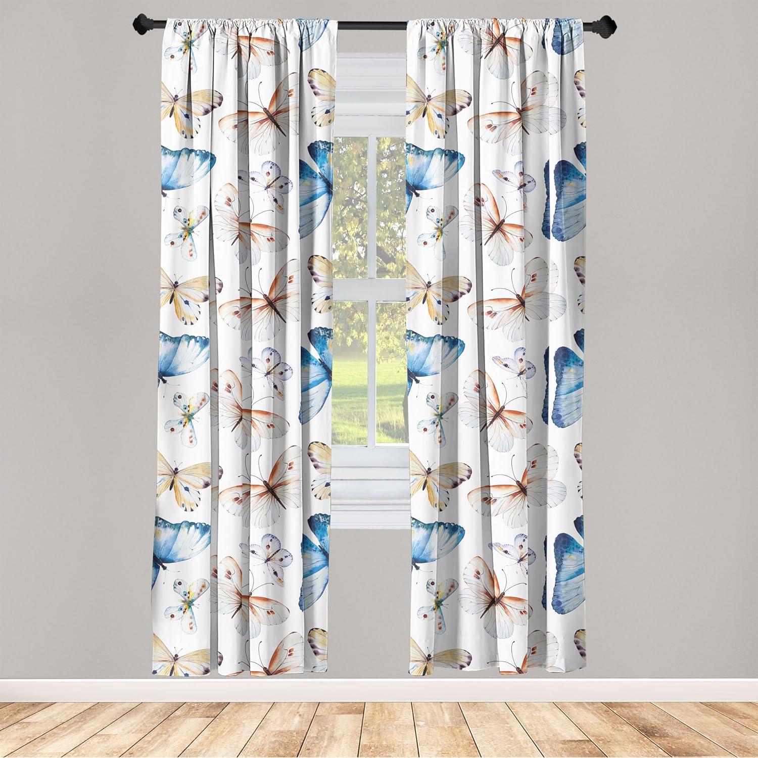imageAmbesonne Gothic Wings Curtains Outline Style Illustrated Wild Nature Moth Pattern Neutral Colors Window Treatments 2 Panel Set for Living Room Bedroom Pair of 28 x 63 Charcoal Grey Sea BlueWhite Pale Camel Sky Blue