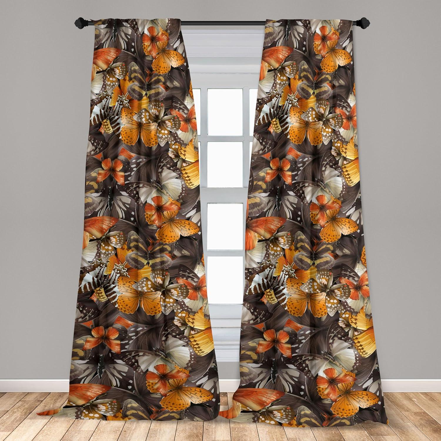 imageAmbesonne Gothic Wings Curtains Outline Style Illustrated Wild Nature Moth Pattern Neutral Colors Window Treatments 2 Panel Set for Living Room Bedroom Pair of 28 x 63 Charcoal Grey Sea BlueDark Sepia Apricot