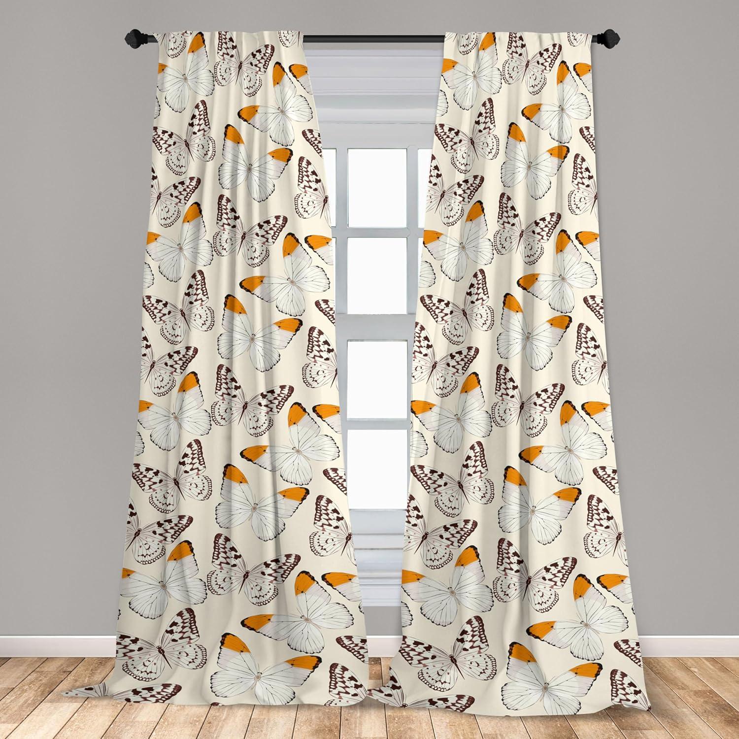 imageAmbesonne Gothic Wings Curtains Outline Style Illustrated Wild Nature Moth Pattern Neutral Colors Window Treatments 2 Panel Set for Living Room Bedroom Pair of 28 x 63 Charcoal Grey Sea BlueChampagne Marigold Ivory