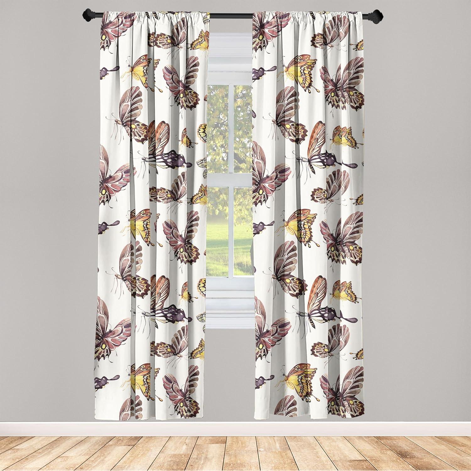 imageAmbesonne Gothic Wings Curtains Outline Style Illustrated Wild Nature Moth Pattern Neutral Colors Window Treatments 2 Panel Set for Living Room Bedroom Pair of 28 x 63 Charcoal Grey Sea BlueChampagne Dried Rose