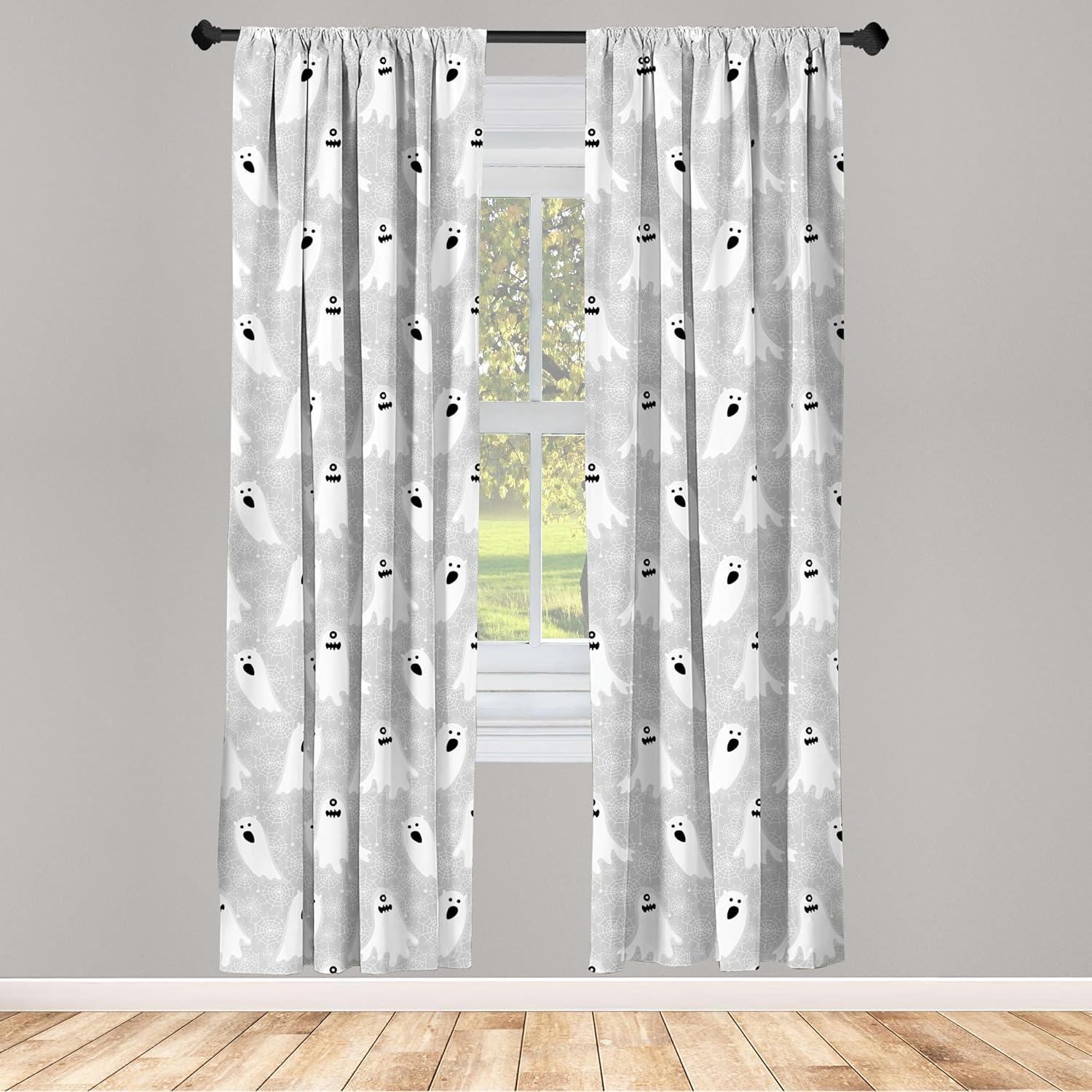 imageAmbesonne Halloween Curtains Horror Phantom Boo Monsters Themed Ghosts and Spooky Composition Neutral Tones Window Treatments 2 Panel Set for Living Room Bedroom Pair of 28 x 95 Grey White