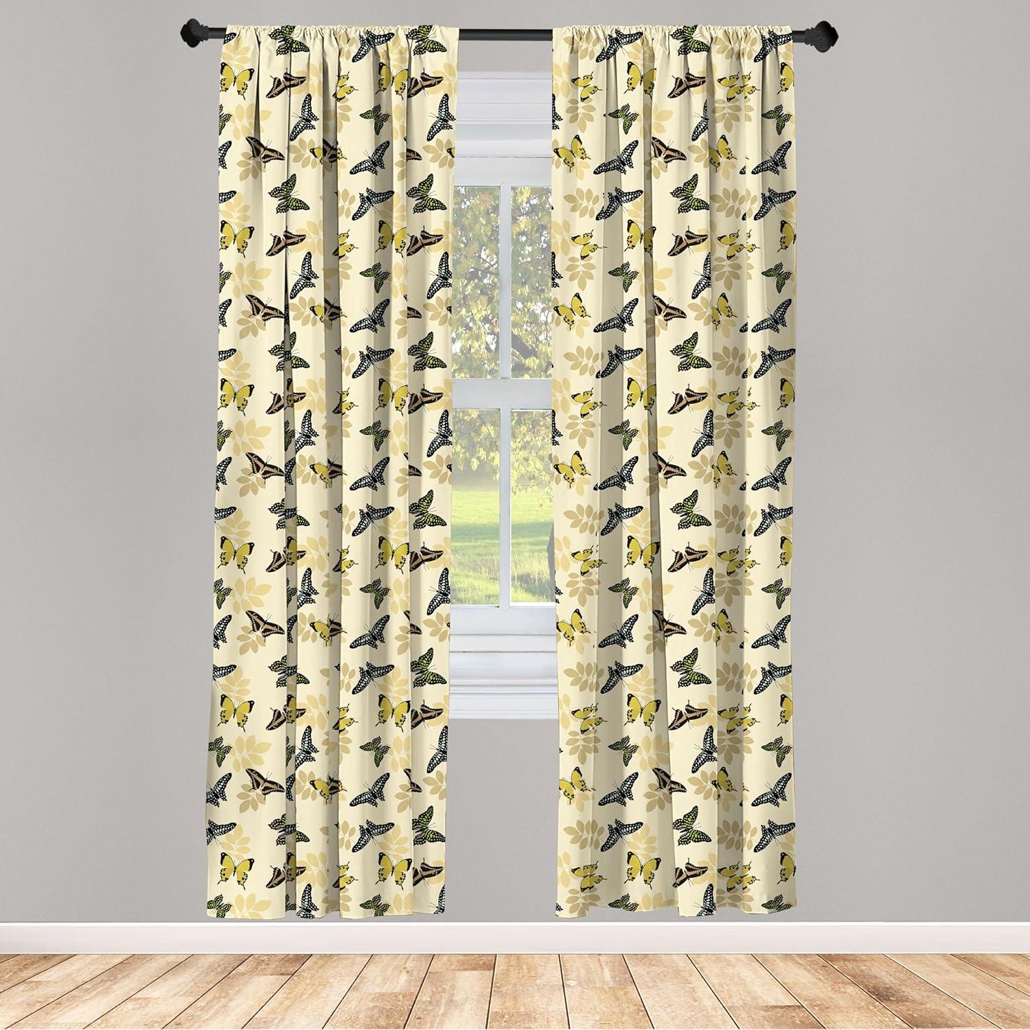 imageAmbesonne Moth Curtains Numerous Exotic Butterflies Flying Winged Insects Nature Bugs in Neutral Tones Window Treatments 2 Panel Set for Living Room Bedroom Pair of 28 x 84 Pale Camel BlackPale Camel Black