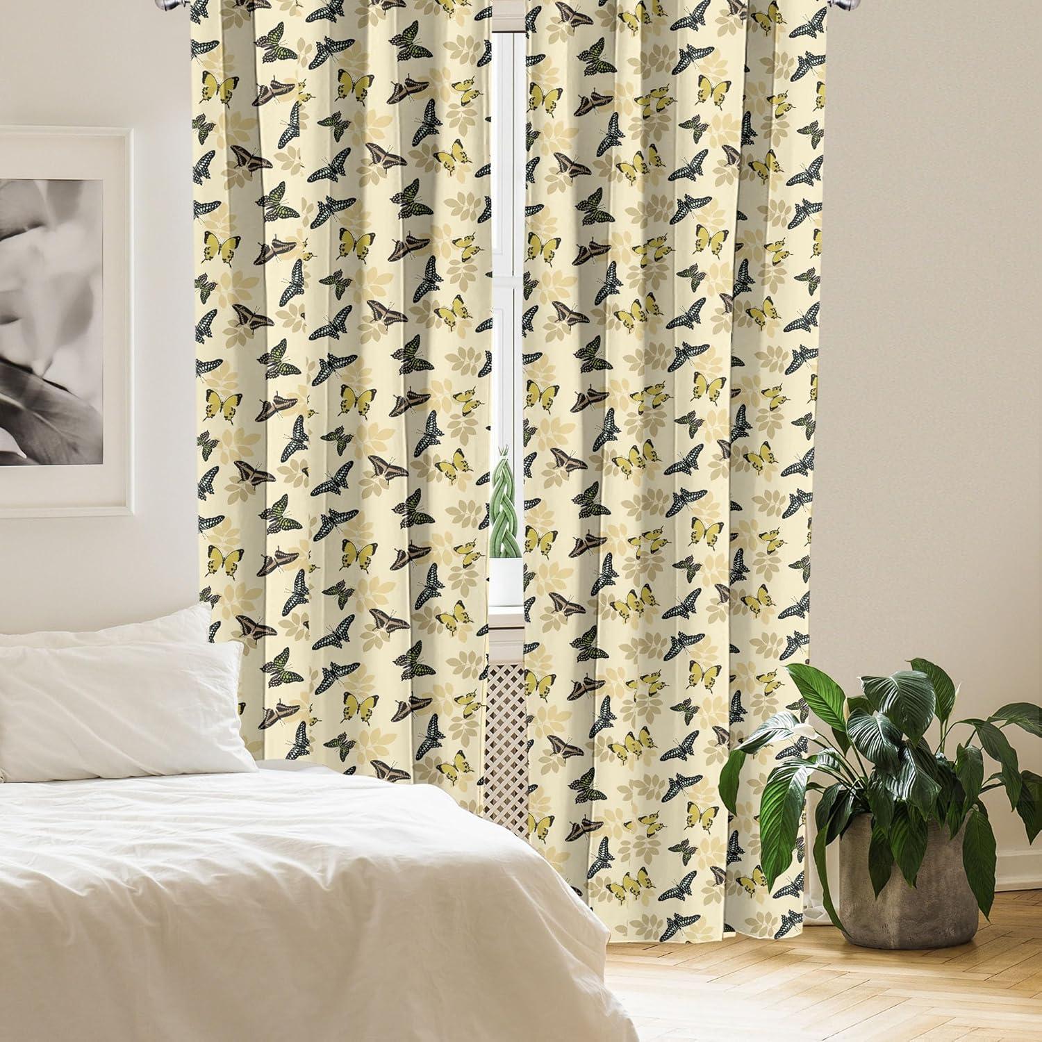 imageAmbesonne Moth Curtains Numerous Exotic Butterflies Flying Winged Insects Nature Bugs in Neutral Tones Window Treatments 2 Panel Set for Living Room Bedroom Pair of 28 x 84 Pale Camel BlackPale Camel Black