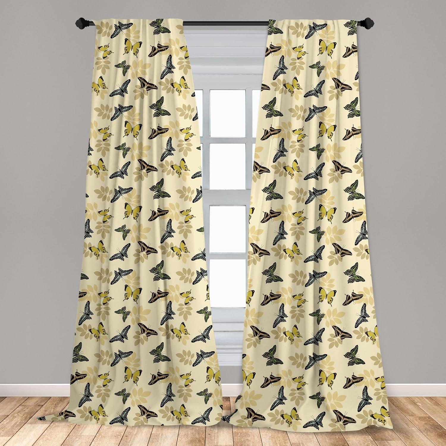 imageAmbesonne Moth Curtains Numerous Exotic Butterflies Flying Winged Insects Nature Bugs in Neutral Tones Window Treatments 2 Panel Set for Living Room Bedroom Pair of 28 x 84 Pale Camel BlackPale Camel Black