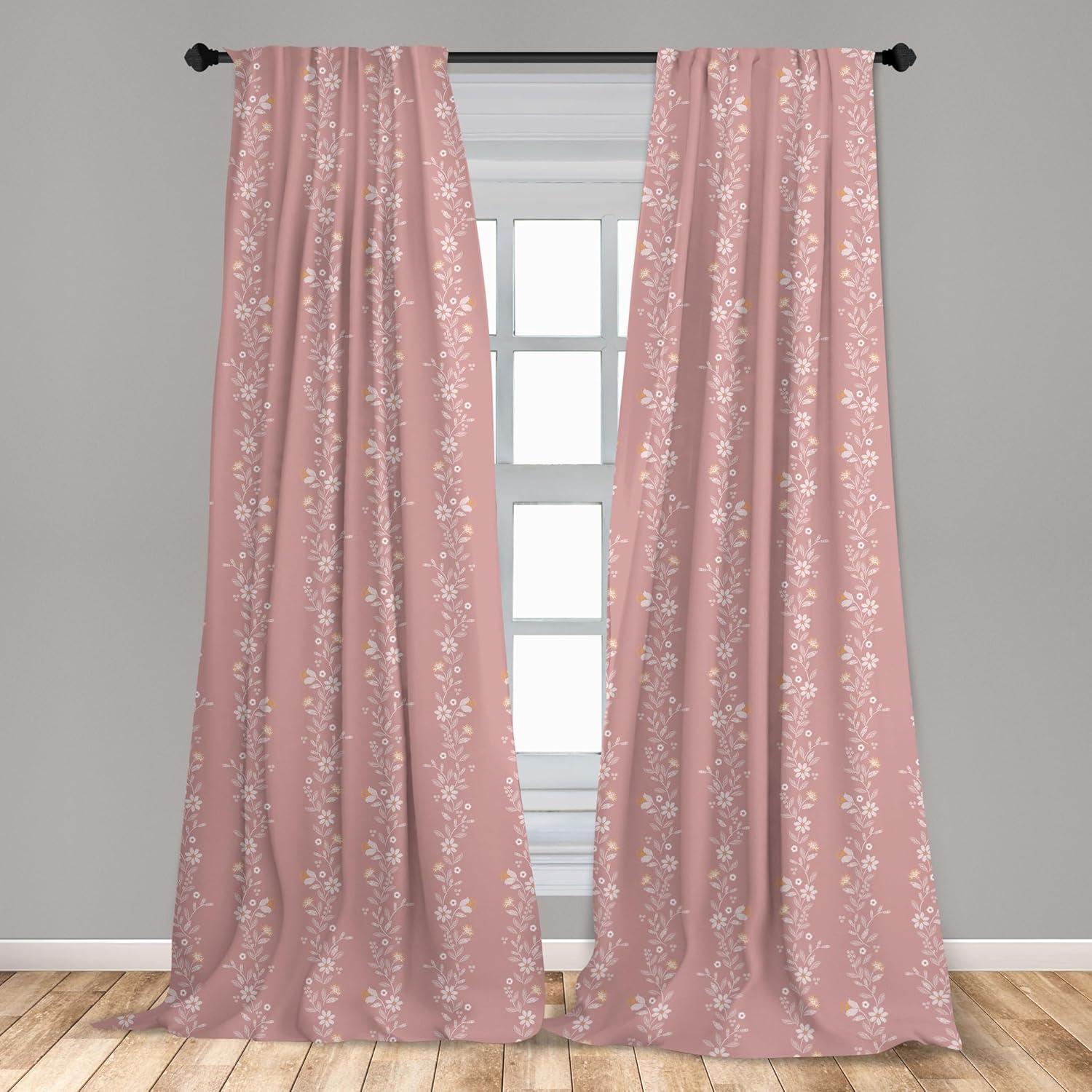 imageAmbesonne Neutral Color Curtains Retro Swirly Flowering Branch Curly Blossom Leaves Ornamental Motif Window Treatments 2 Panel Set for Living Room Bedroom Pair of 28 x 63 Pale Pink and RosePale Pink and Rose