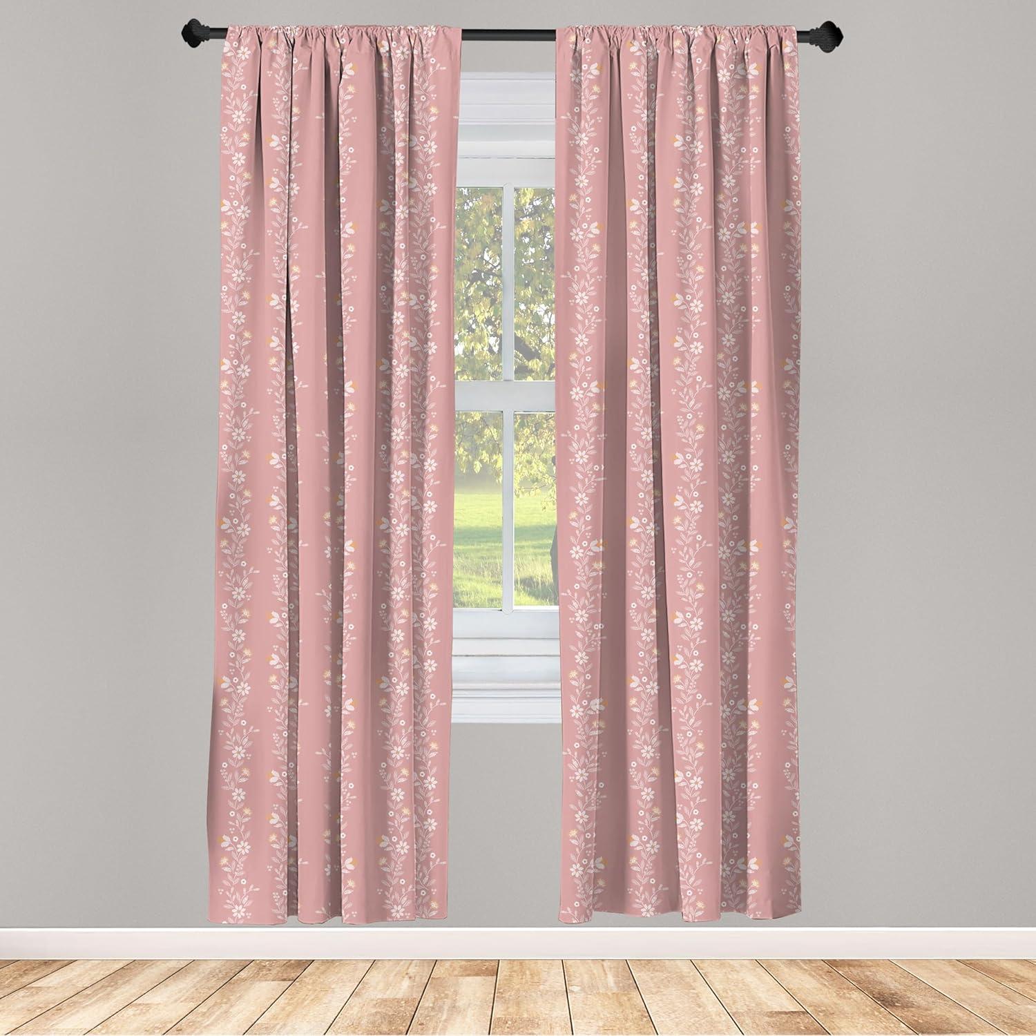 imageAmbesonne Neutral Color Curtains Retro Swirly Flowering Branch Curly Blossom Leaves Ornamental Motif Window Treatments 2 Panel Set for Living Room Bedroom Pair of 28 x 63 Pale Pink and RosePale Pink and Rose
