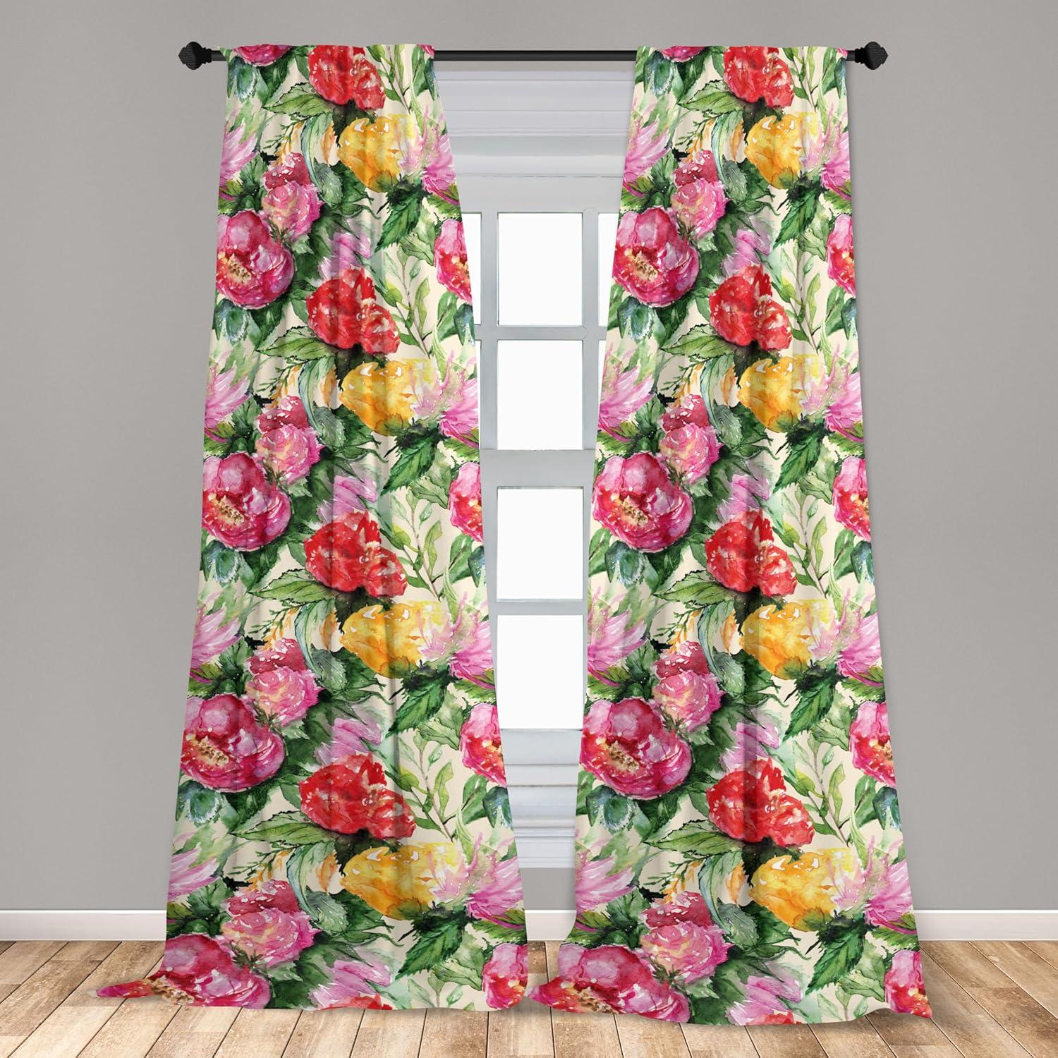 imageAmbesonne Poppy Curtains Vintage Composition of Neutral Flowers Greenish Peduncles Romantic Vibes Art Window Treatments 2 Panel Set for Living Room Bedroom Pair of 28 x 63 Blush Yellow GreenDark Orange Fern Green