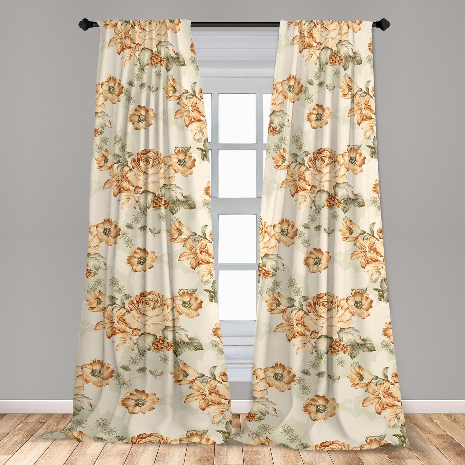 imageAmbesonne Poppy Curtains Vintage Composition of Neutral Flowers Greenish Peduncles Romantic Vibes Art Window Treatments 2 Panel Set for Living Room Bedroom Pair of 28 x 63 Blush Yellow GreenReseda Green Dark Peach