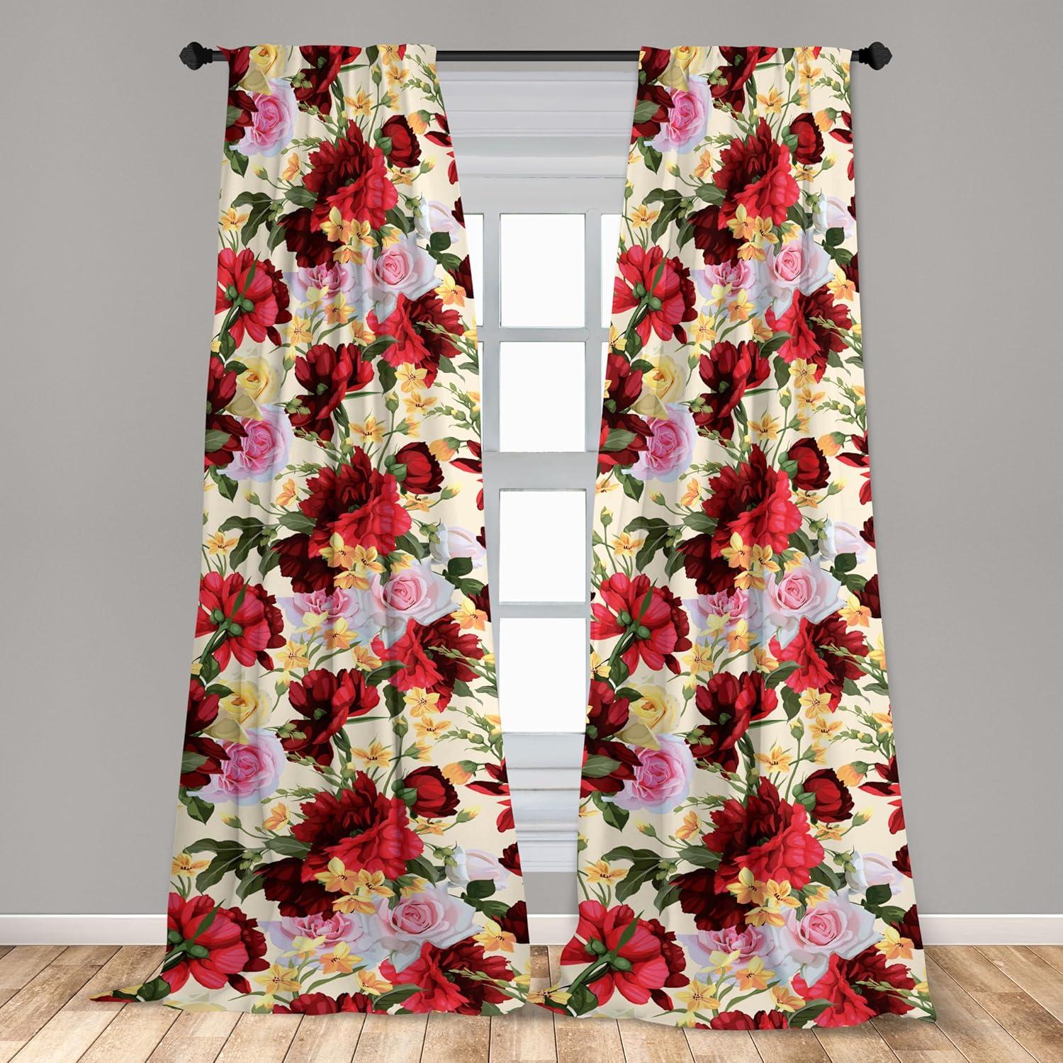 imageAmbesonne Poppy Curtains Vintage Composition of Neutral Flowers Greenish Peduncles Romantic Vibes Art Window Treatments 2 Panel Set for Living Room Bedroom Pair of 28 x 63 Blush Yellow GreenDark Pink and Pastel Yellow