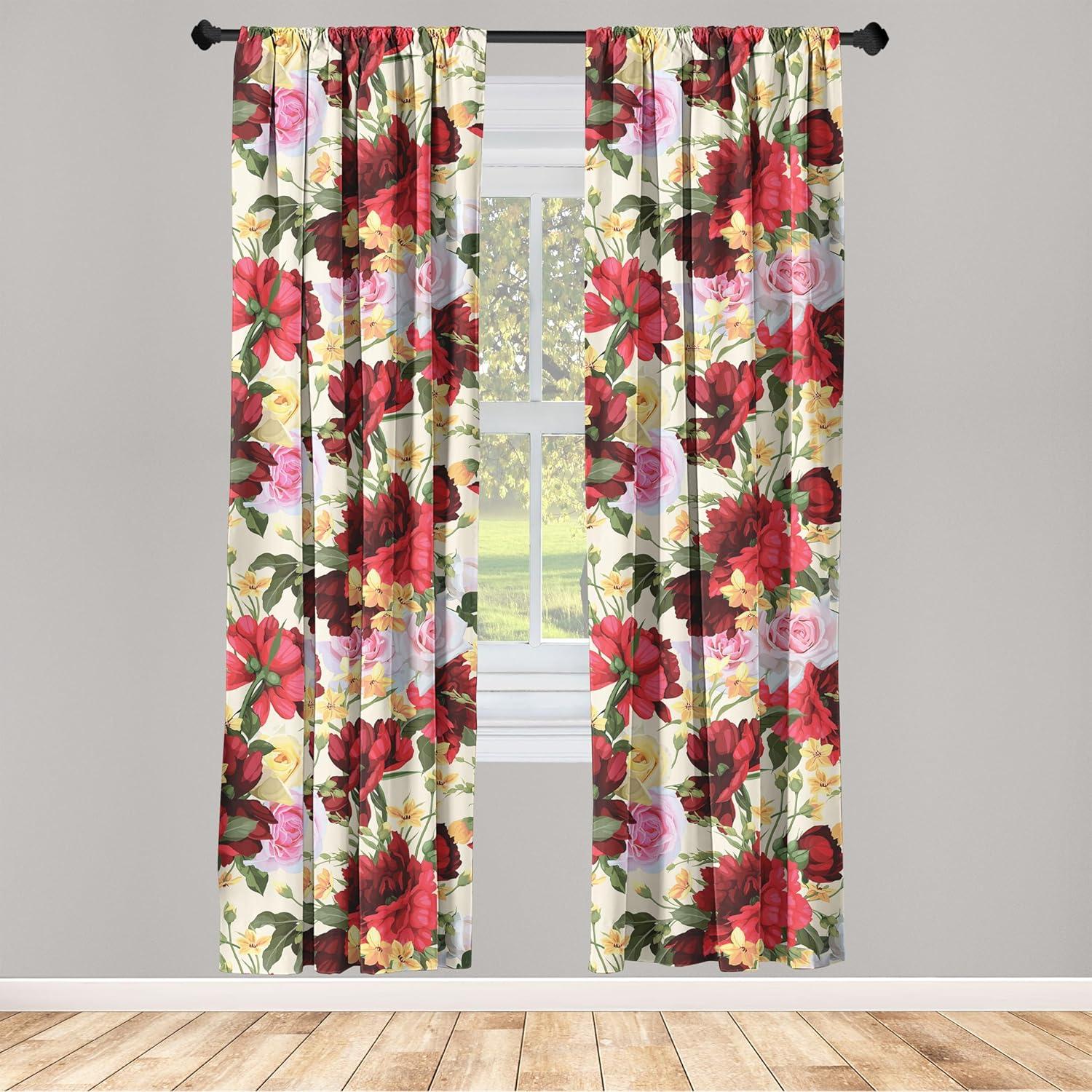 imageAmbesonne Poppy Curtains Vintage Composition of Neutral Flowers Greenish Peduncles Romantic Vibes Art Window Treatments 2 Panel Set for Living Room Bedroom Pair of 28 x 63 Blush Yellow GreenDark Pink and Pastel Yellow