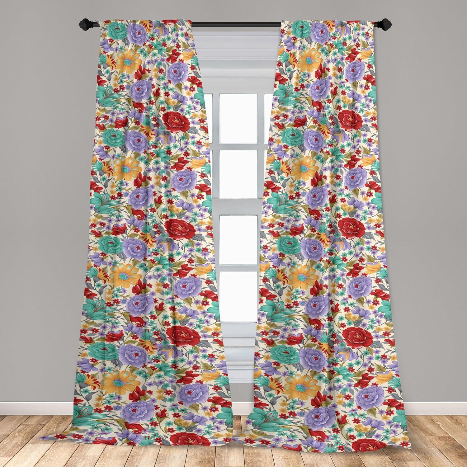 imageAmbesonne Poppy Curtains Vintage Composition of Neutral Flowers Greenish Peduncles Romantic Vibes Art Window Treatments 2 Panel Set for Living Room Bedroom Pair of 28 x 63 Blush Yellow GreenDark Coral Lavender Cream