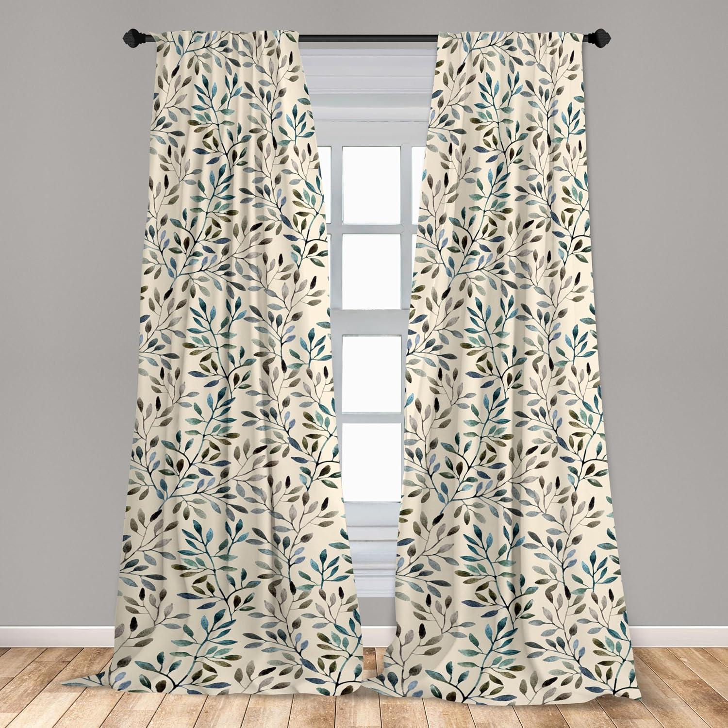 imageAmbesonne Poppy Curtains Vintage Composition of Neutral Flowers Greenish Peduncles Romantic Vibes Art Window Treatments 2 Panel Set for Living Room Bedroom Pair of 28 x 63 Blush Yellow GreenDark Petrol Blue and Sepia