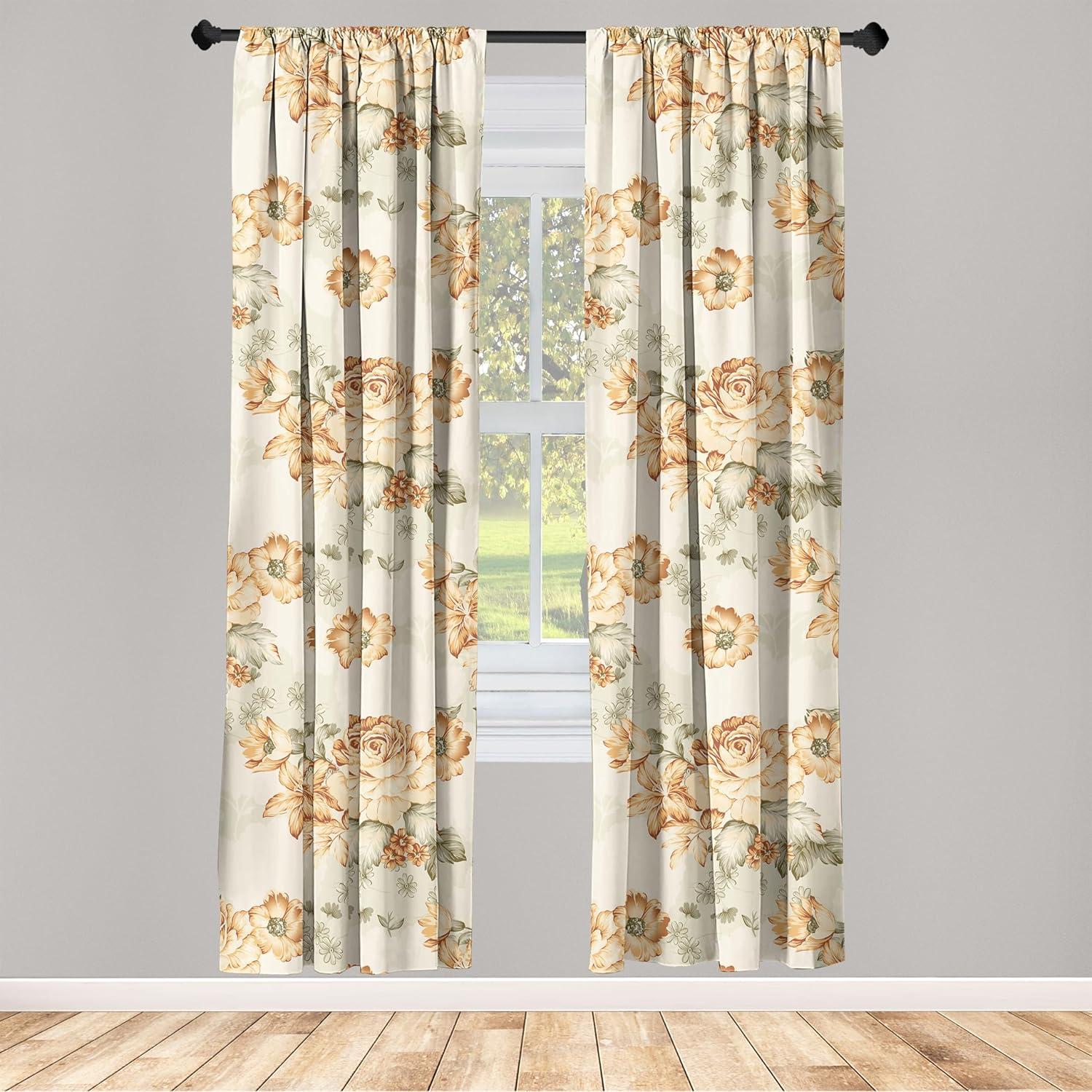 imageAmbesonne Poppy Curtains Vintage Composition of Neutral Flowers Greenish Peduncles Romantic Vibes Art Window Treatments 2 Panel Set for Living Room Bedroom Pair of 28 x 63 Blush Yellow GreenReseda Green Dark Peach