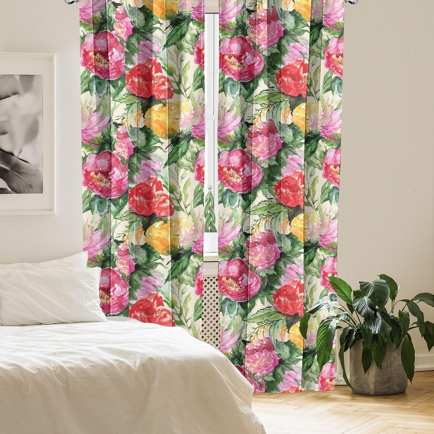 imageAmbesonne Poppy Curtains Vintage Composition of Neutral Flowers Greenish Peduncles Romantic Vibes Art Window Treatments 2 Panel Set for Living Room Bedroom Pair of 28 x 63 Blush Yellow GreenDark Orange Fern Green