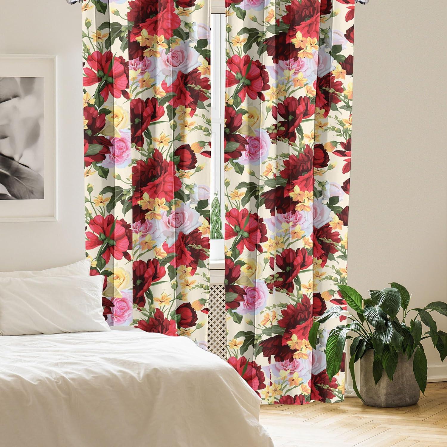 imageAmbesonne Poppy Curtains Vintage Composition of Neutral Flowers Greenish Peduncles Romantic Vibes Art Window Treatments 2 Panel Set for Living Room Bedroom Pair of 28 x 63 Blush Yellow GreenDark Pink and Pastel Yellow