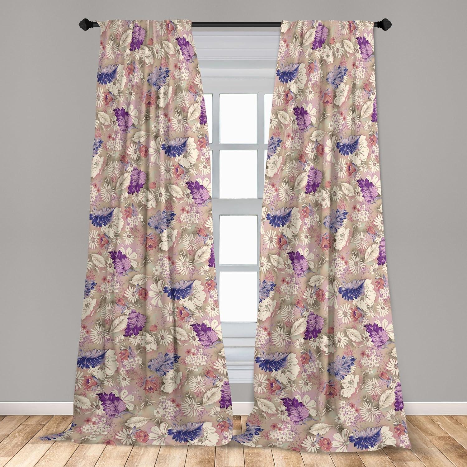 imageAmbesonne Poppy Curtains Vintage Composition of Neutral Flowers Greenish Peduncles Romantic Vibes Art Window Treatments 2 Panel Set for Living Room Bedroom Pair of 28 x 63 Blush Yellow GreenDark Lavender Cream Lilac
