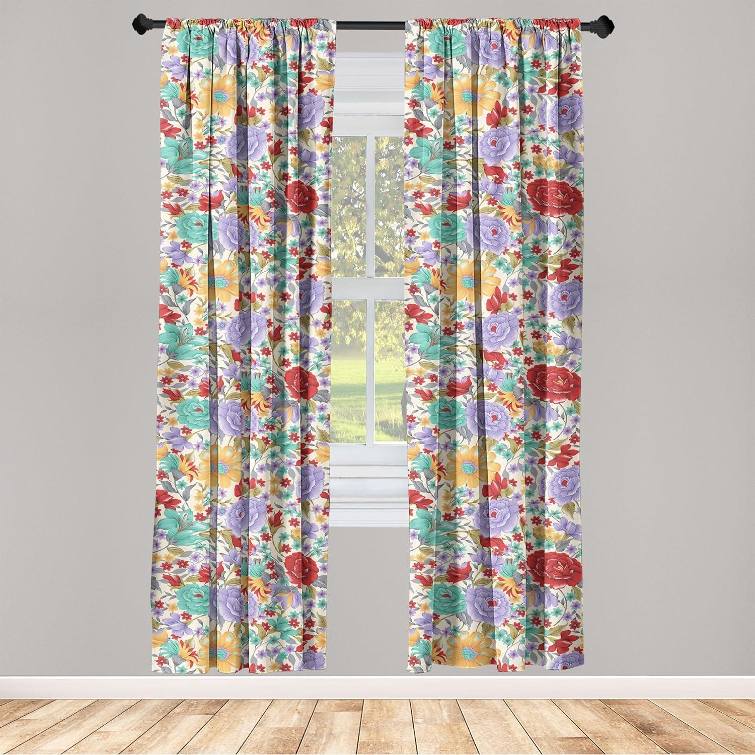 imageAmbesonne Poppy Curtains Vintage Composition of Neutral Flowers Greenish Peduncles Romantic Vibes Art Window Treatments 2 Panel Set for Living Room Bedroom Pair of 28 x 63 Blush Yellow GreenDark Coral Lavender Cream