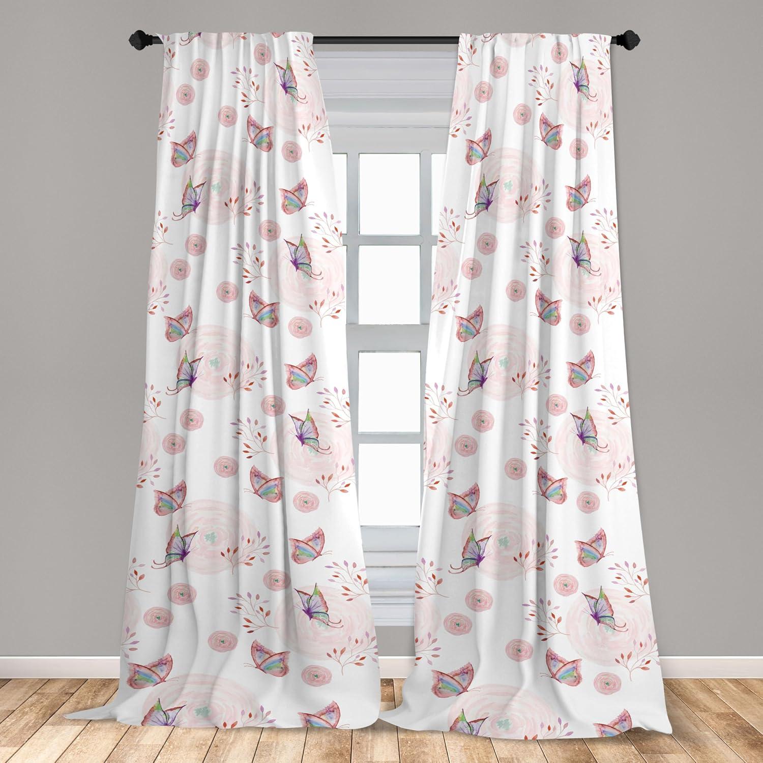 imageAmbesonne Retro Curtains Sketch Style Continuous Neutral Colors Floral Motifs Lines Dreamy Artwork Window Treatments 2 Panel Set for Living Room Bedroom Pair of 28 x 63 Soft Pink Pale PurplePale Rose Navy Blue