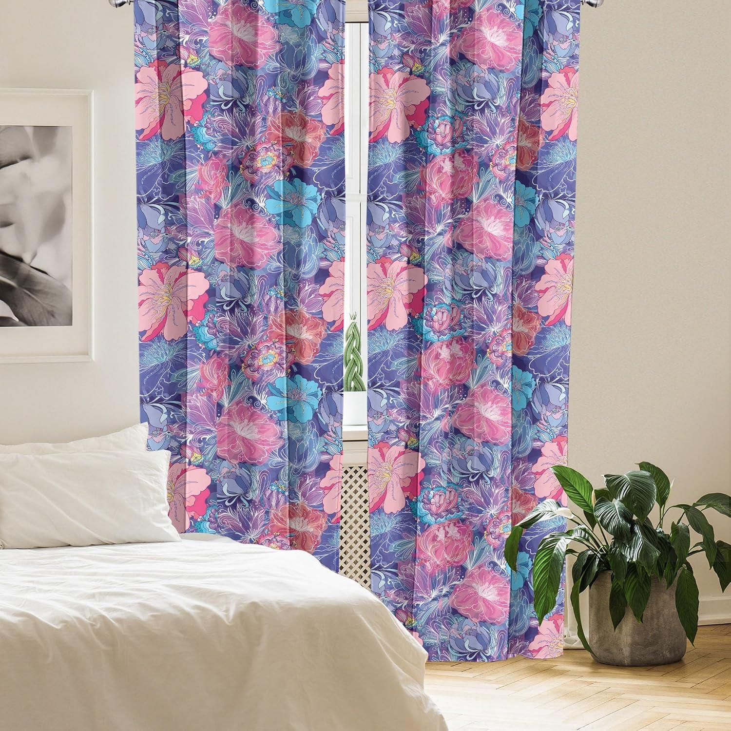 imageAmbesonne Retro Curtains Sketch Style Continuous Neutral Colors Floral Motifs Lines Dreamy Artwork Window Treatments 2 Panel Set for Living Room Bedroom Pair of 28 x 63 Soft Pink Pale PurplePale Sky Blue and Soft Pink