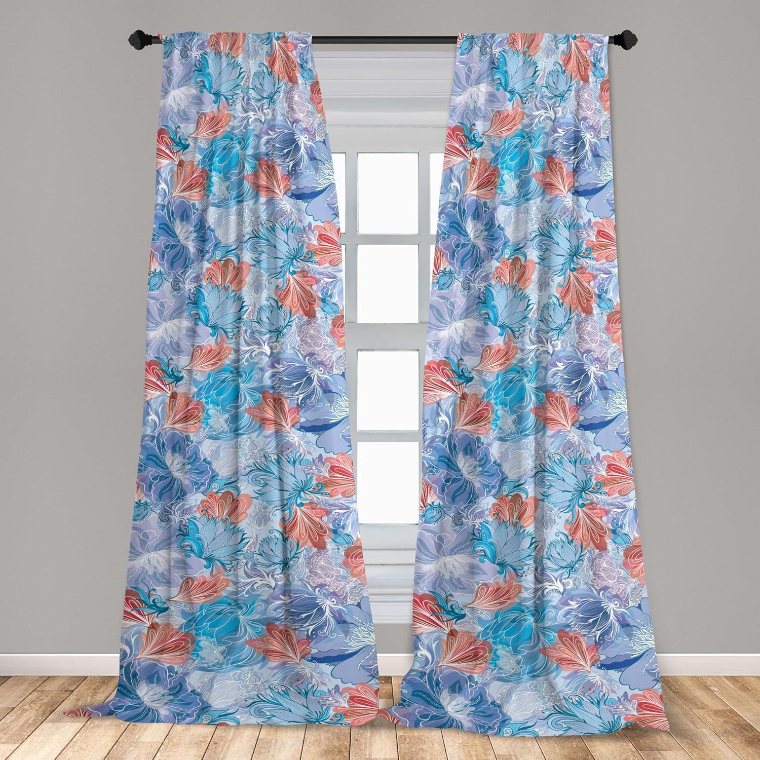 imageAmbesonne Retro Curtains Sketch Style Continuous Neutral Colors Floral Motifs Lines Dreamy Artwork Window Treatments 2 Panel Set for Living Room Bedroom Pair of 28 x 63 Soft Pink Pale PurplePale Sky Blue Blush
