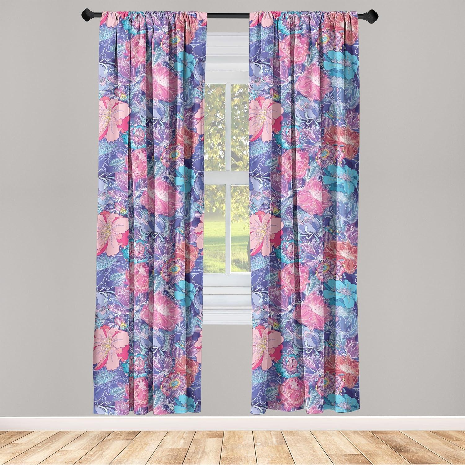 imageAmbesonne Retro Curtains Sketch Style Continuous Neutral Colors Floral Motifs Lines Dreamy Artwork Window Treatments 2 Panel Set for Living Room Bedroom Pair of 28 x 63 Soft Pink Pale PurplePale Sky Blue and Soft Pink