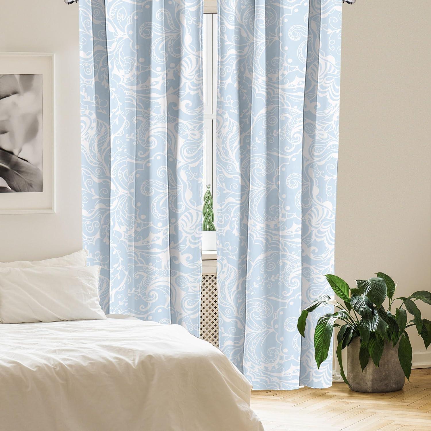 imageAmbesonne Retro Curtains Sketch Style Continuous Neutral Colors Floral Motifs Lines Dreamy Artwork Window Treatments 2 Panel Set for Living Room Bedroom Pair of 28 x 63 Soft Pink Pale PurplePale Sky Blue and White