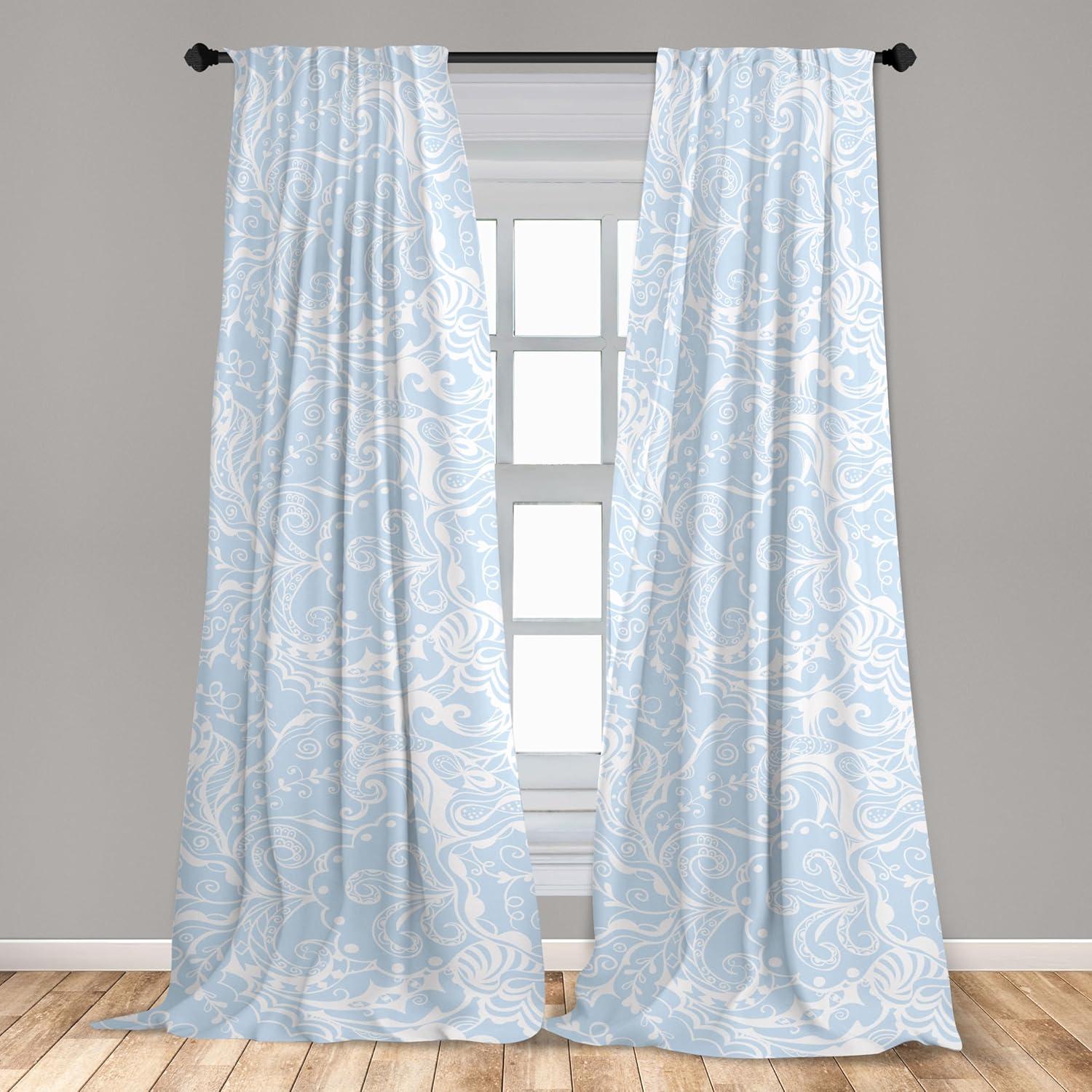 imageAmbesonne Retro Curtains Sketch Style Continuous Neutral Colors Floral Motifs Lines Dreamy Artwork Window Treatments 2 Panel Set for Living Room Bedroom Pair of 28 x 63 Soft Pink Pale PurplePale Sky Blue and White