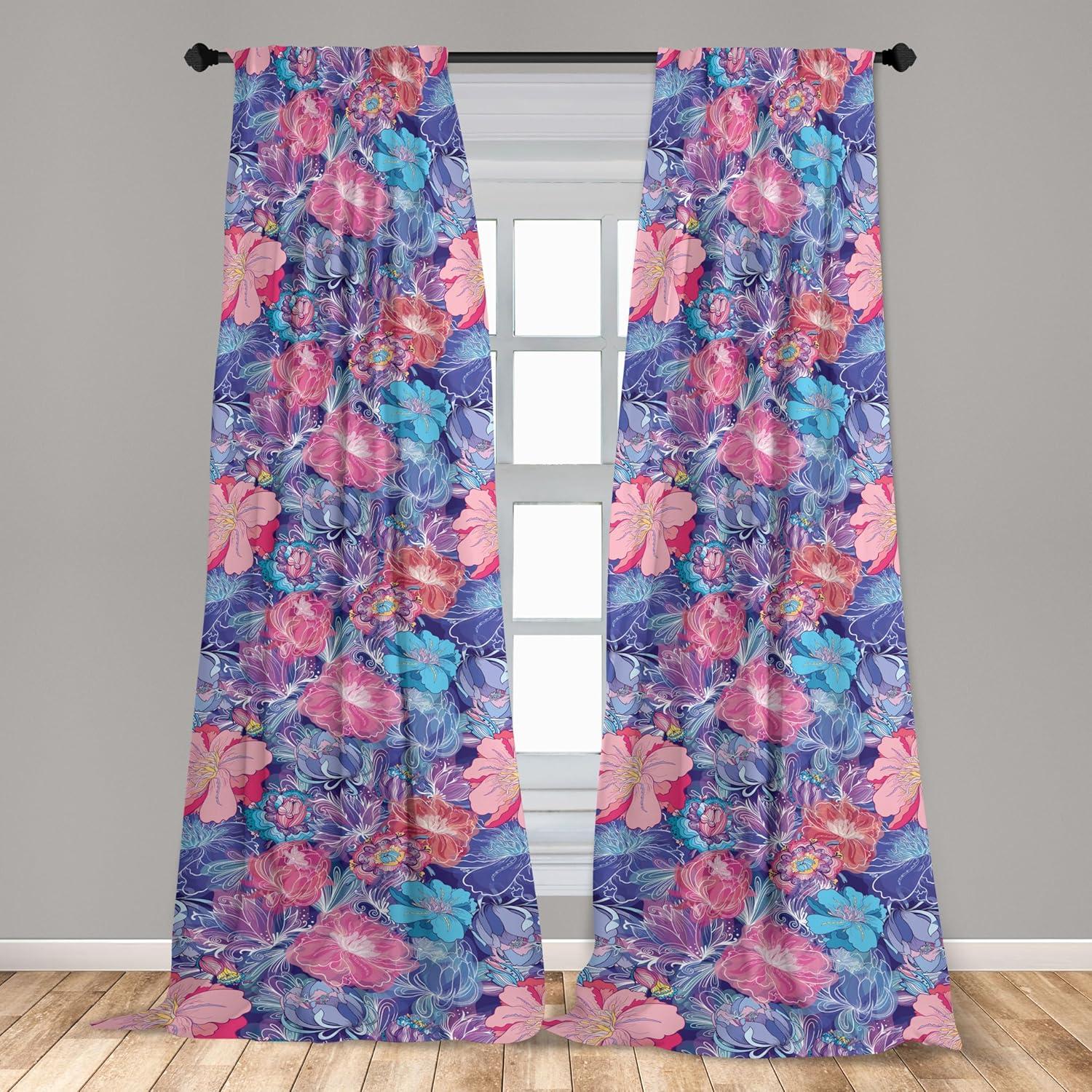 imageAmbesonne Retro Curtains Sketch Style Continuous Neutral Colors Floral Motifs Lines Dreamy Artwork Window Treatments 2 Panel Set for Living Room Bedroom Pair of 28 x 63 Soft Pink Pale PurplePale Sky Blue and Soft Pink