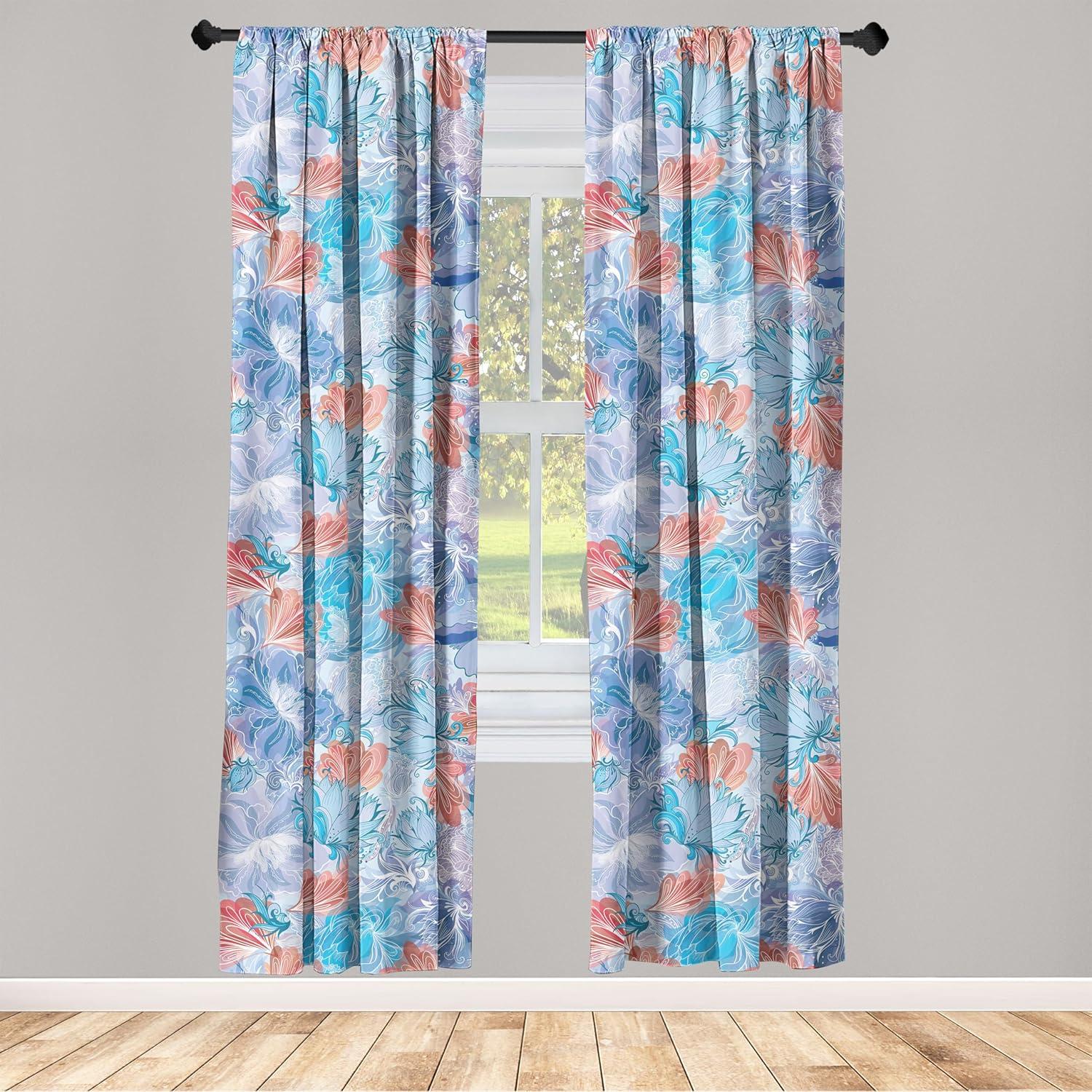imageAmbesonne Retro Curtains Sketch Style Continuous Neutral Colors Floral Motifs Lines Dreamy Artwork Window Treatments 2 Panel Set for Living Room Bedroom Pair of 28 x 63 Soft Pink Pale PurplePale Sky Blue Blush