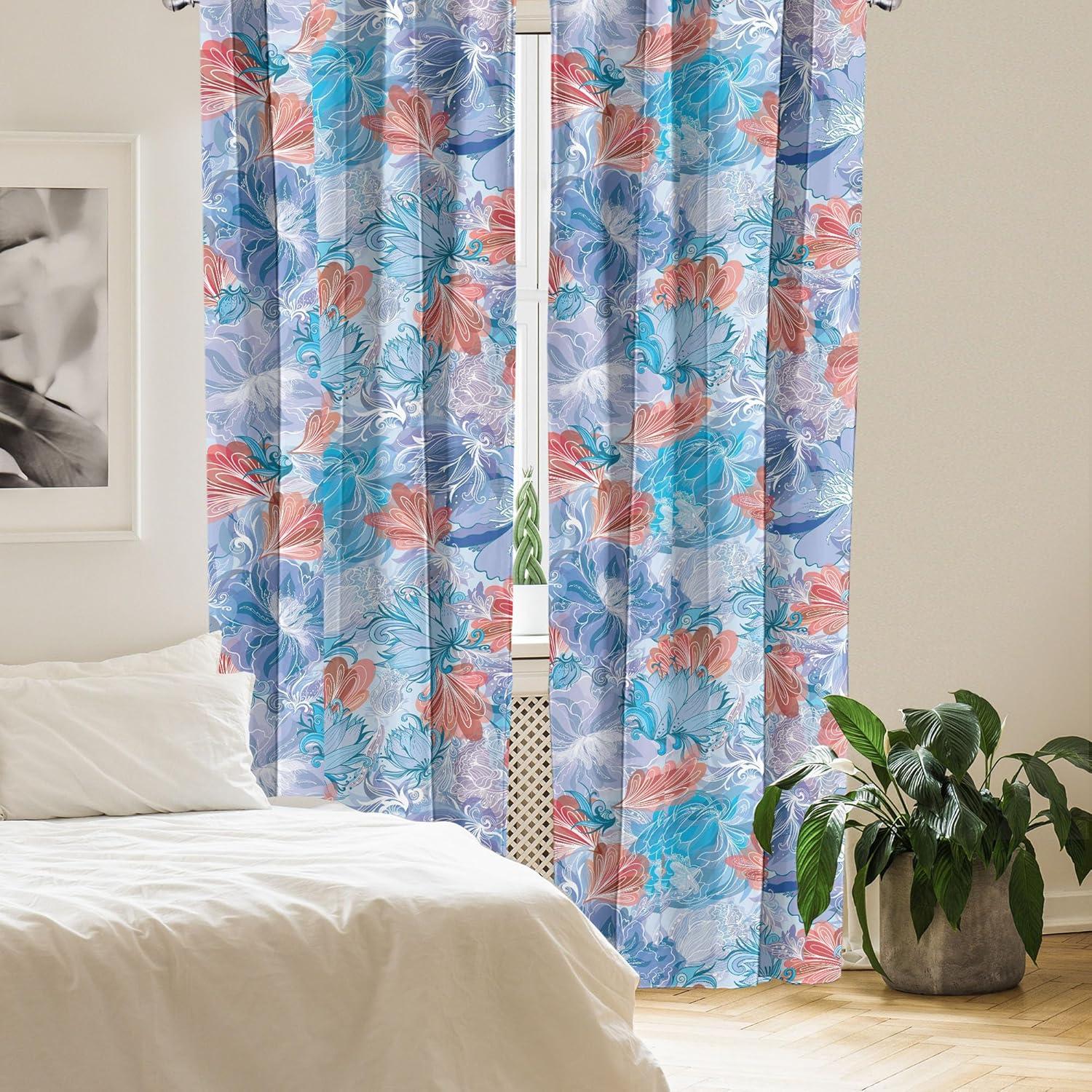 imageAmbesonne Retro Curtains Sketch Style Continuous Neutral Colors Floral Motifs Lines Dreamy Artwork Window Treatments 2 Panel Set for Living Room Bedroom Pair of 28 x 63 Soft Pink Pale PurplePale Sky Blue Blush