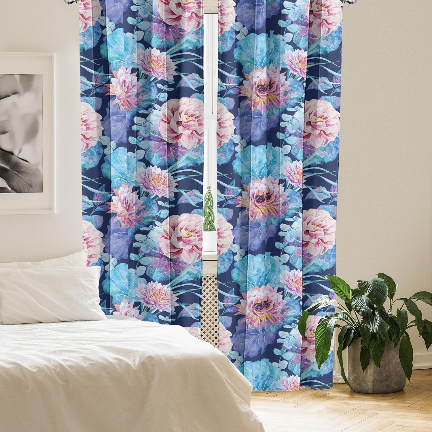 imageAmbesonne Tropical Leaves Curtains Retro Wave Colors Monstera Palm Tree Leaves Neutral Boho Print Window Treatments 2 Panel Set for Living Room Bedroom Pair of 28 x 84 Dark Lavender IndigoDried Rose and Azure Blue