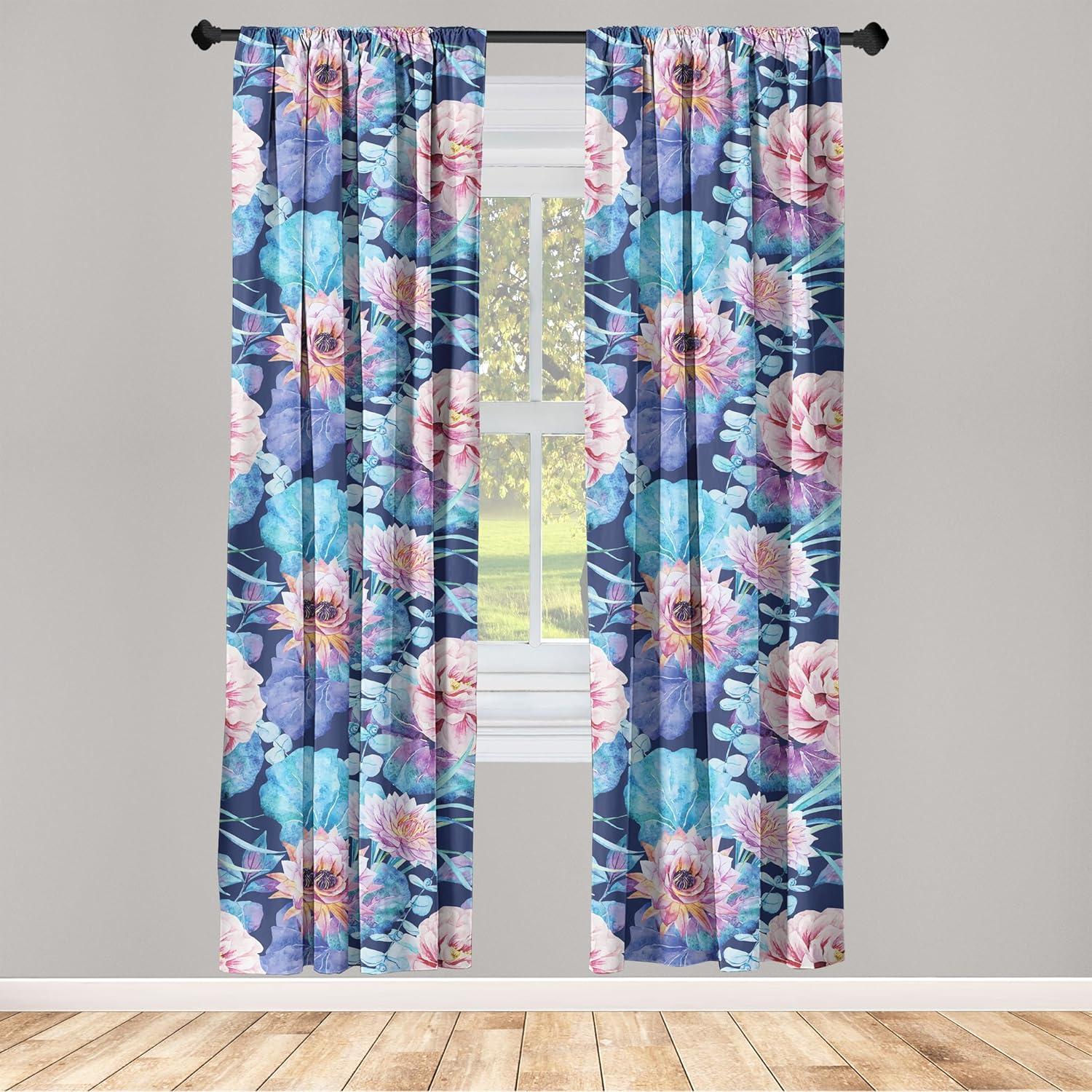 imageAmbesonne Tropical Leaves Curtains Retro Wave Colors Monstera Palm Tree Leaves Neutral Boho Print Window Treatments 2 Panel Set for Living Room Bedroom Pair of 28 x 84 Dark Lavender IndigoDried Rose and Azure Blue