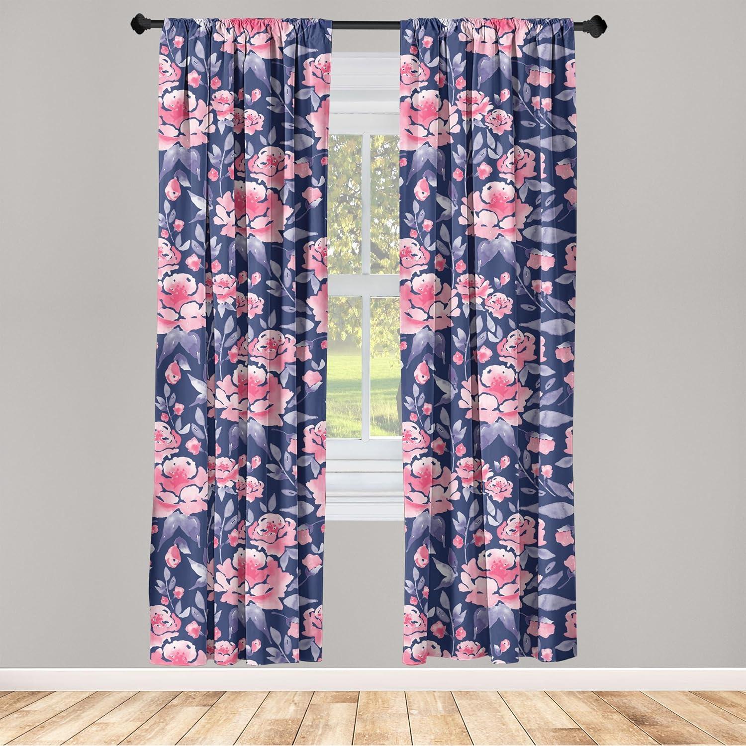 imageAmbesonne Tropical Leaves Curtains Retro Wave Colors Monstera Palm Tree Leaves Neutral Boho Print Window Treatments 2 Panel Set for Living Room Bedroom Pair of 28 x 84 Dark Lavender IndigoDark Coral Blush Indigo