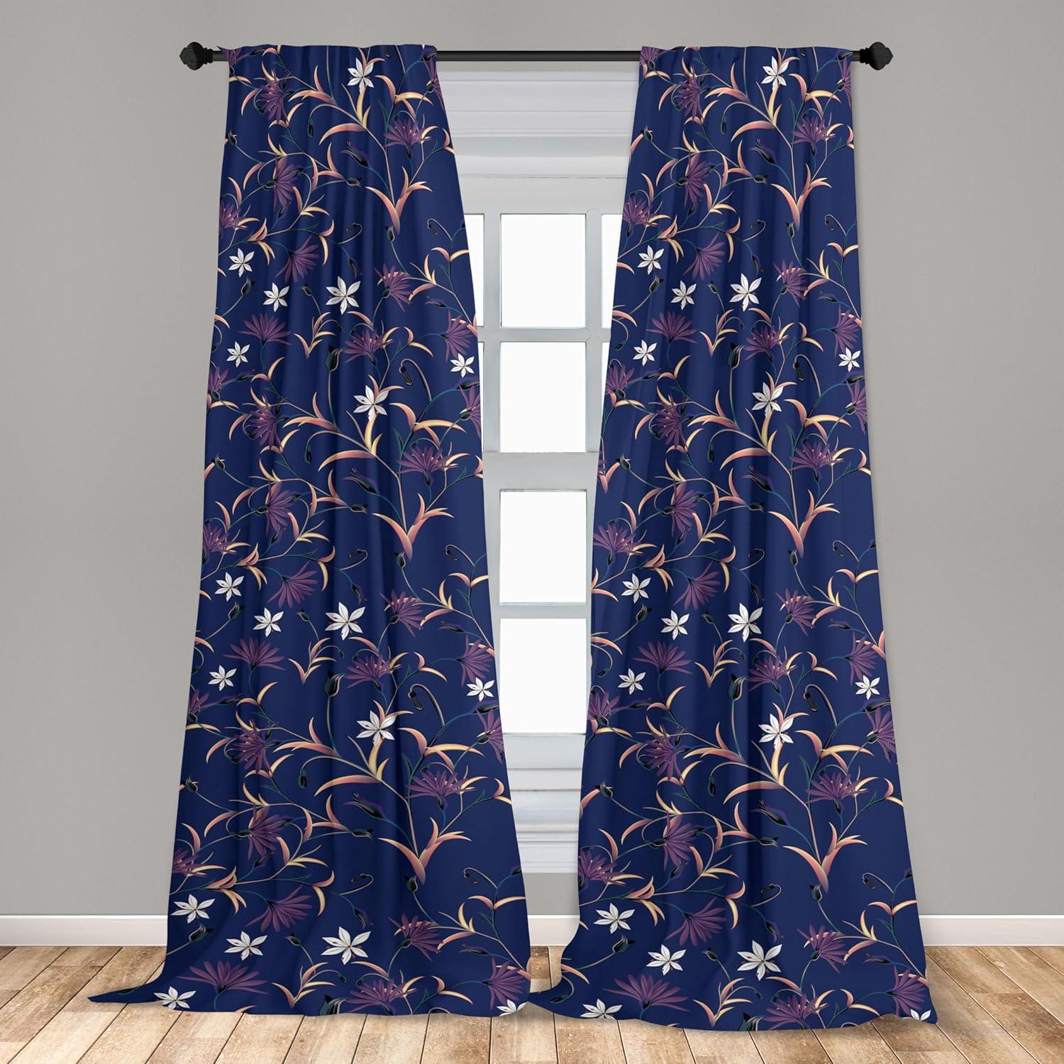 imageAmbesonne Tropical Leaves Curtains Retro Wave Colors Monstera Palm Tree Leaves Neutral Boho Print Window Treatments 2 Panel Set for Living Room Bedroom Pair of 28 x 84 Dark Lavender IndigoIndigo Pale Peach White