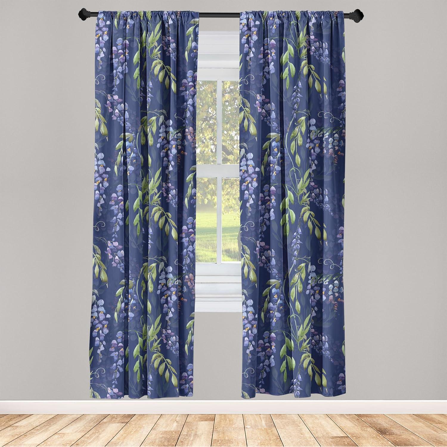 imageAmbesonne Tropical Leaves Curtains Retro Wave Colors Monstera Palm Tree Leaves Neutral Boho Print Window Treatments 2 Panel Set for Living Room Bedroom Pair of 28 x 84 Dark Lavender IndigoSage Green and Dark Blue
