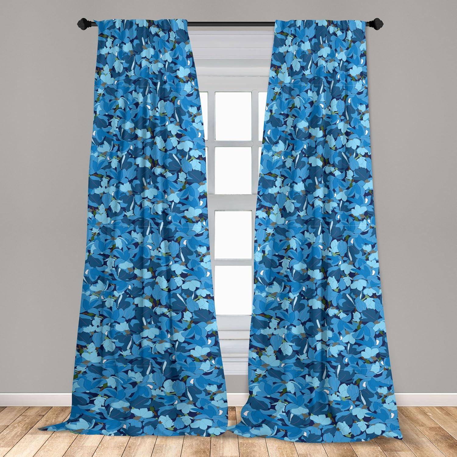 imageAmbesonne Tropical Leaves Curtains Retro Wave Colors Monstera Palm Tree Leaves Neutral Boho Print Window Treatments 2 Panel Set for Living Room Bedroom Pair of 28 x 84 Dark Lavender IndigoSky Blue Pale Azure Blue