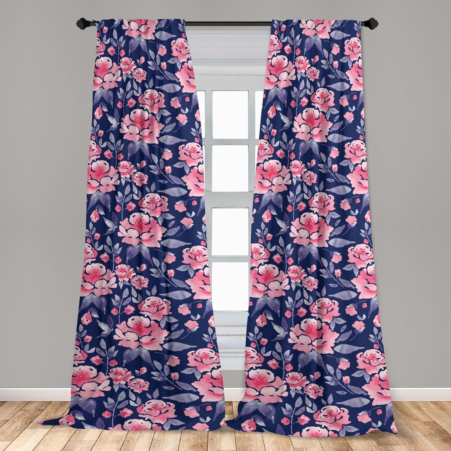 imageAmbesonne Tropical Leaves Curtains Retro Wave Colors Monstera Palm Tree Leaves Neutral Boho Print Window Treatments 2 Panel Set for Living Room Bedroom Pair of 28 x 84 Dark Lavender IndigoDark Coral Blush Indigo