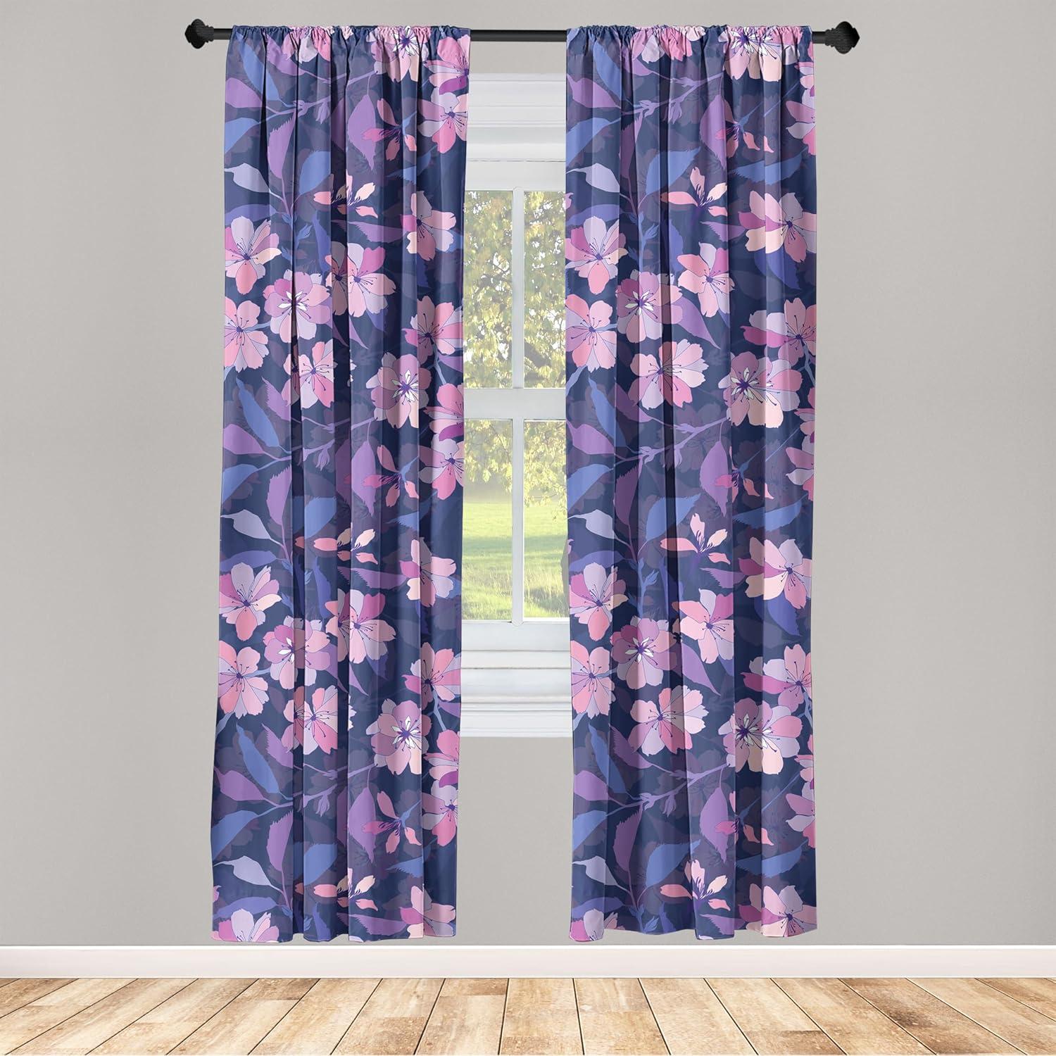 imageAmbesonne Tropical Leaves Curtains Retro Wave Colors Monstera Palm Tree Leaves Neutral Boho Print Window Treatments 2 Panel Set for Living Room Bedroom Pair of 28 x 84 Dark Lavender IndigoIndigo Pale Pink Mauve