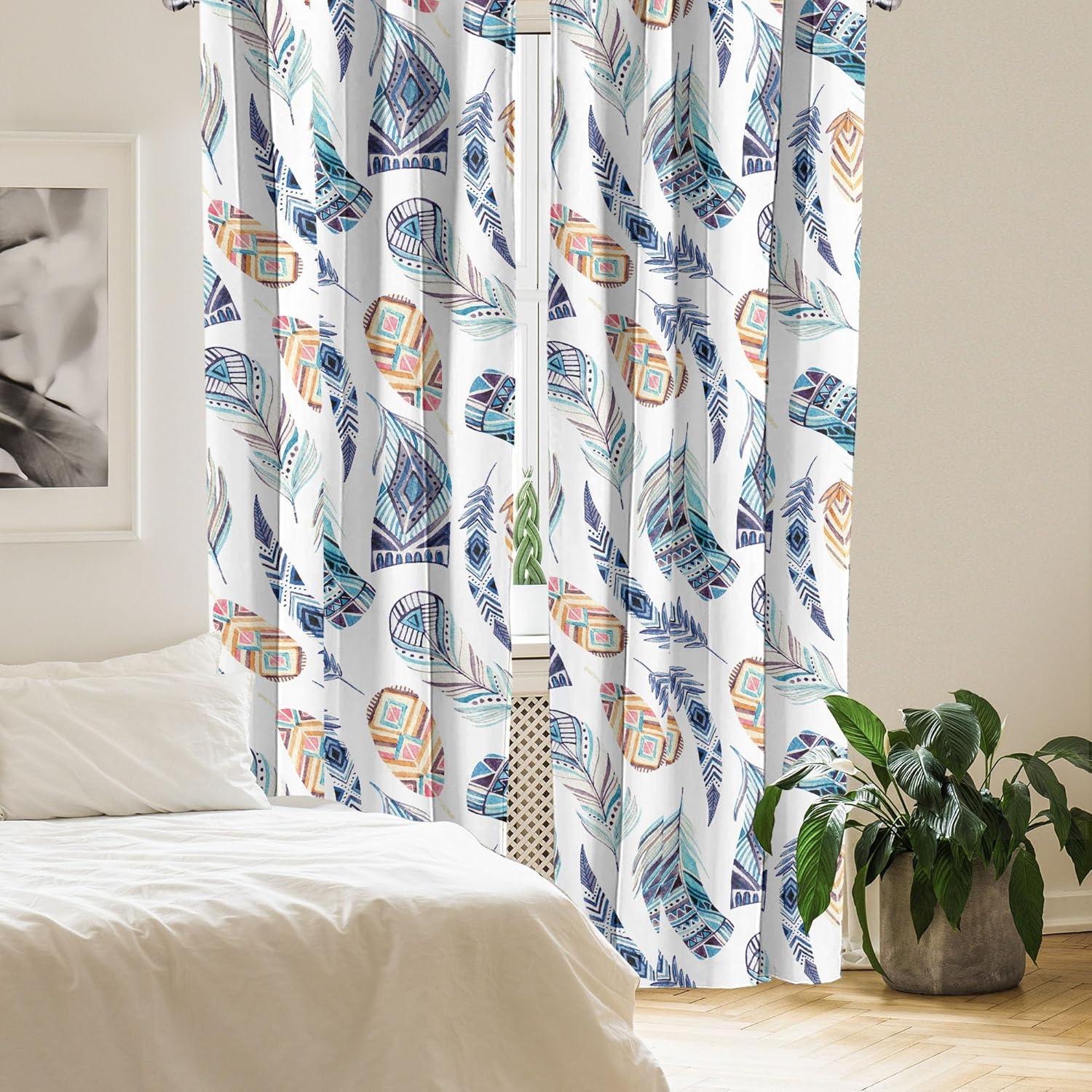 imageAmbesonne Tropical Leaves Curtains Retro Wave Colors Monstera Palm Tree Leaves Neutral Boho Print Window Treatments 2 Panel Set for Living Room Bedroom Pair of 28 x 84 Dark Lavender IndigoPale Seafoam and Almond