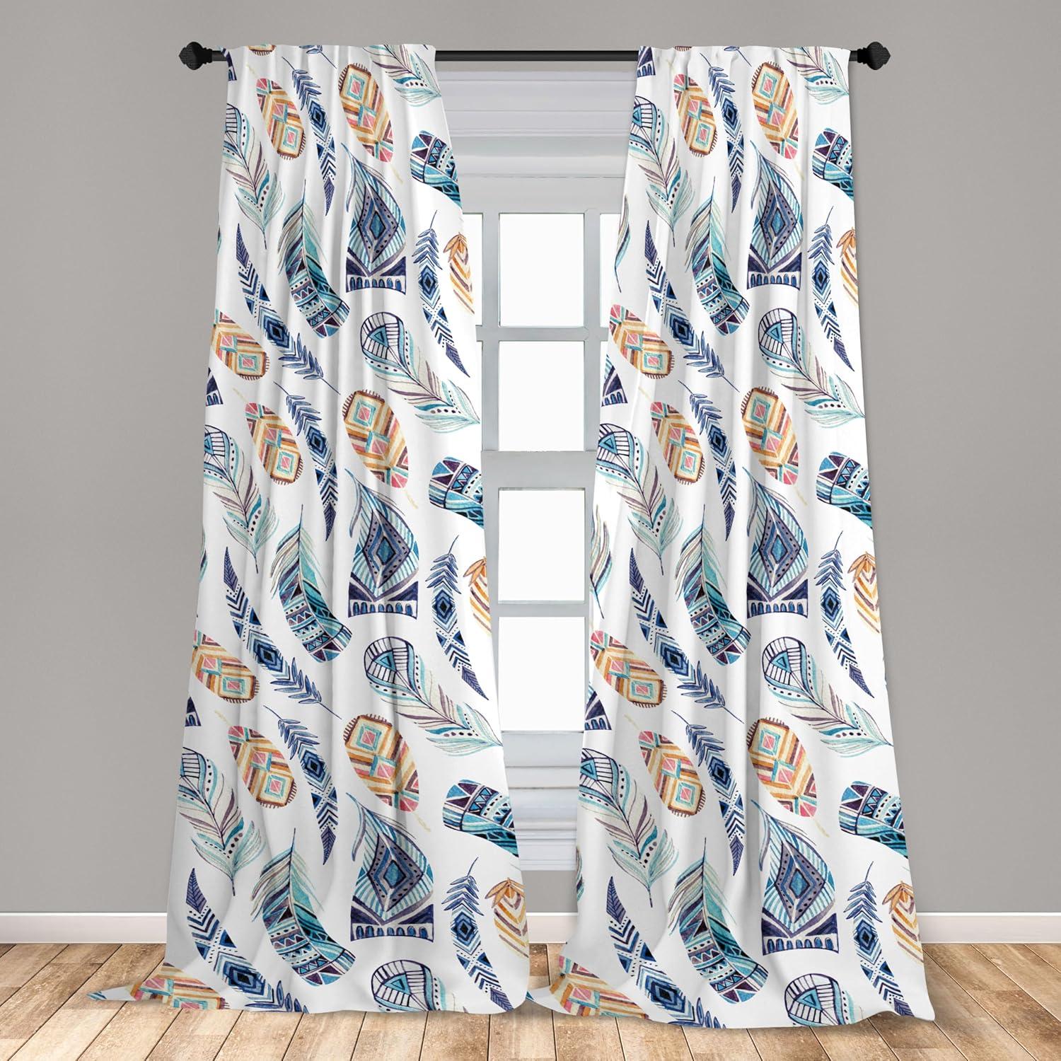 imageAmbesonne Tropical Leaves Curtains Retro Wave Colors Monstera Palm Tree Leaves Neutral Boho Print Window Treatments 2 Panel Set for Living Room Bedroom Pair of 28 x 84 Dark Lavender IndigoPale Seafoam and Almond