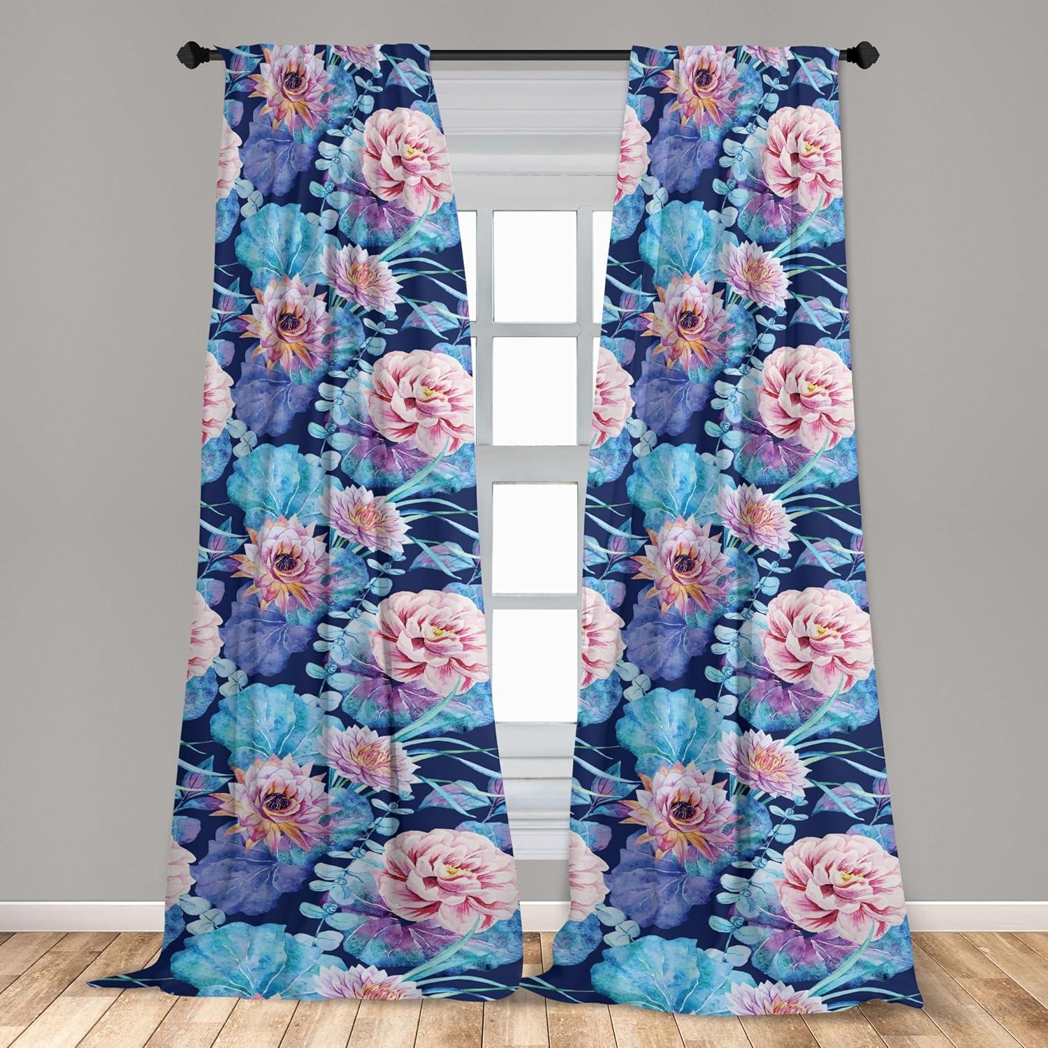 imageAmbesonne Tropical Leaves Curtains Retro Wave Colors Monstera Palm Tree Leaves Neutral Boho Print Window Treatments 2 Panel Set for Living Room Bedroom Pair of 28 x 84 Dark Lavender IndigoDried Rose and Azure Blue