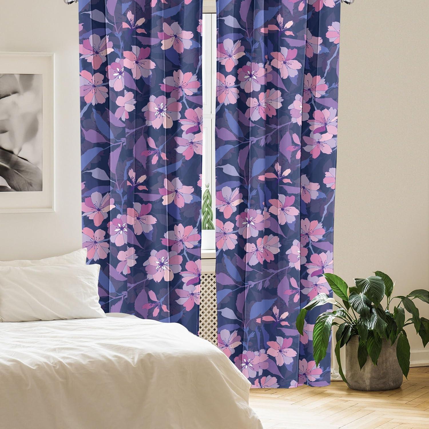imageAmbesonne Tropical Leaves Curtains Retro Wave Colors Monstera Palm Tree Leaves Neutral Boho Print Window Treatments 2 Panel Set for Living Room Bedroom Pair of 28 x 84 Dark Lavender IndigoIndigo Pale Pink Mauve