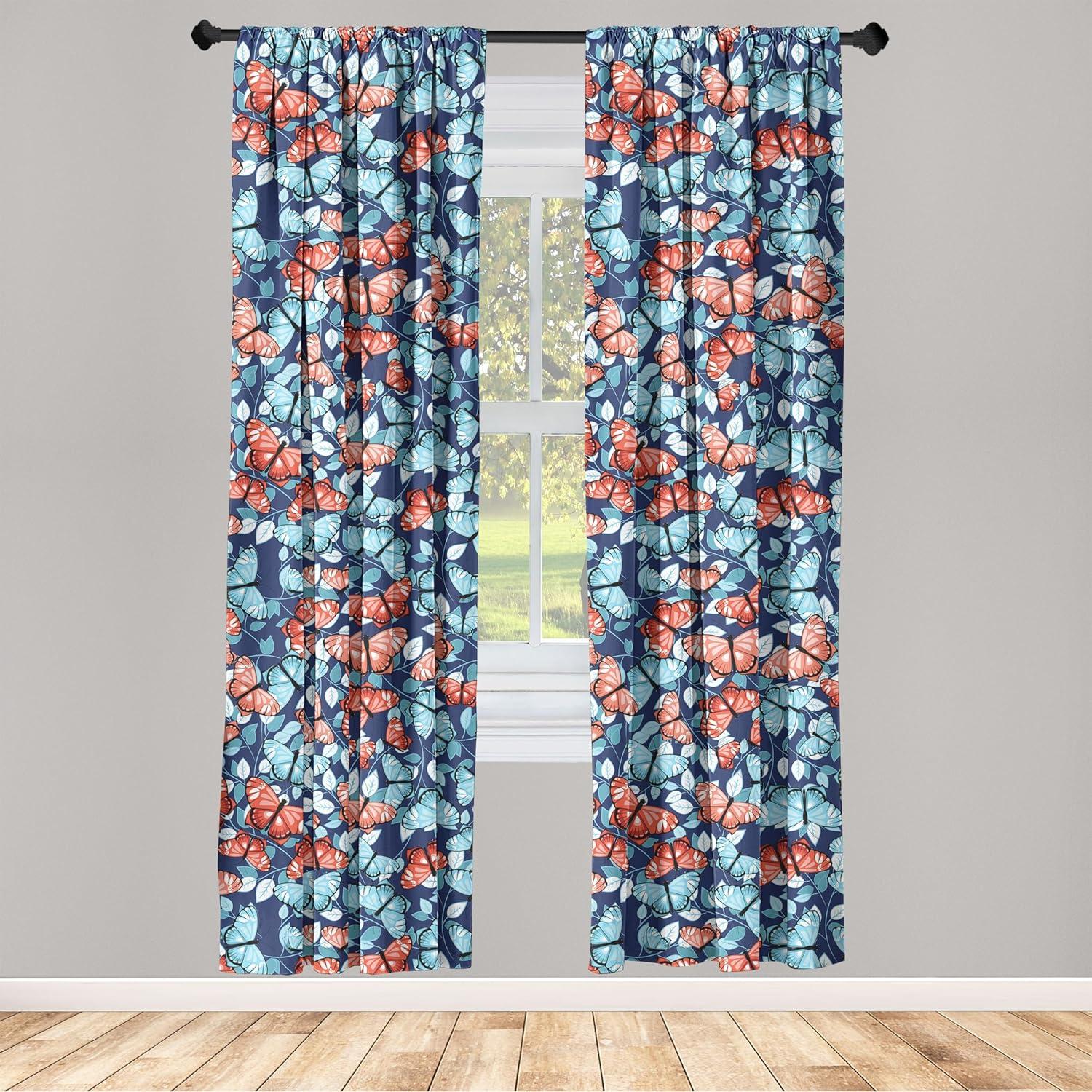 imageAmbesonne Tropical Leaves Curtains Retro Wave Colors Monstera Palm Tree Leaves Neutral Boho Print Window Treatments 2 Panel Set for Living Room Bedroom Pair of 28 x 84 Dark Lavender IndigoBurnt Sienna Pale Blue
