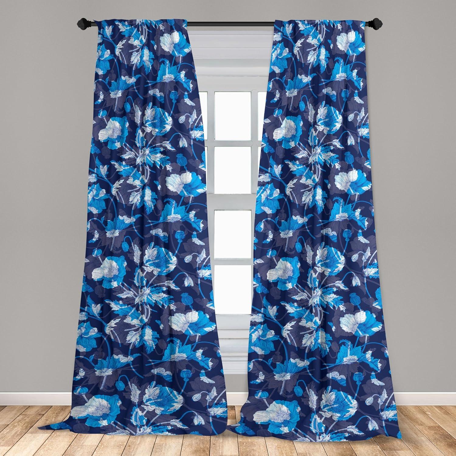 imageAmbesonne Tropical Leaves Curtains Retro Wave Colors Monstera Palm Tree Leaves Neutral Boho Print Window Treatments 2 Panel Set for Living Room Bedroom Pair of 28 x 84 Dark Lavender IndigoSky Blue Ceil Blue Quartz
