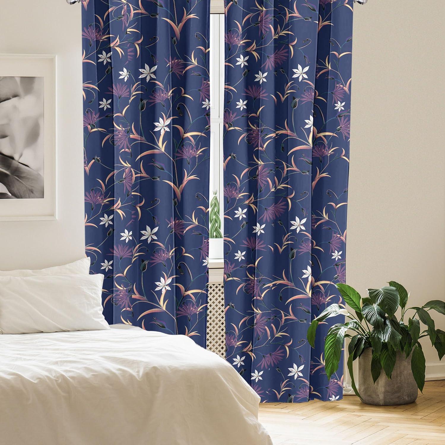 imageAmbesonne Tropical Leaves Curtains Retro Wave Colors Monstera Palm Tree Leaves Neutral Boho Print Window Treatments 2 Panel Set for Living Room Bedroom Pair of 28 x 84 Dark Lavender IndigoIndigo Pale Peach White